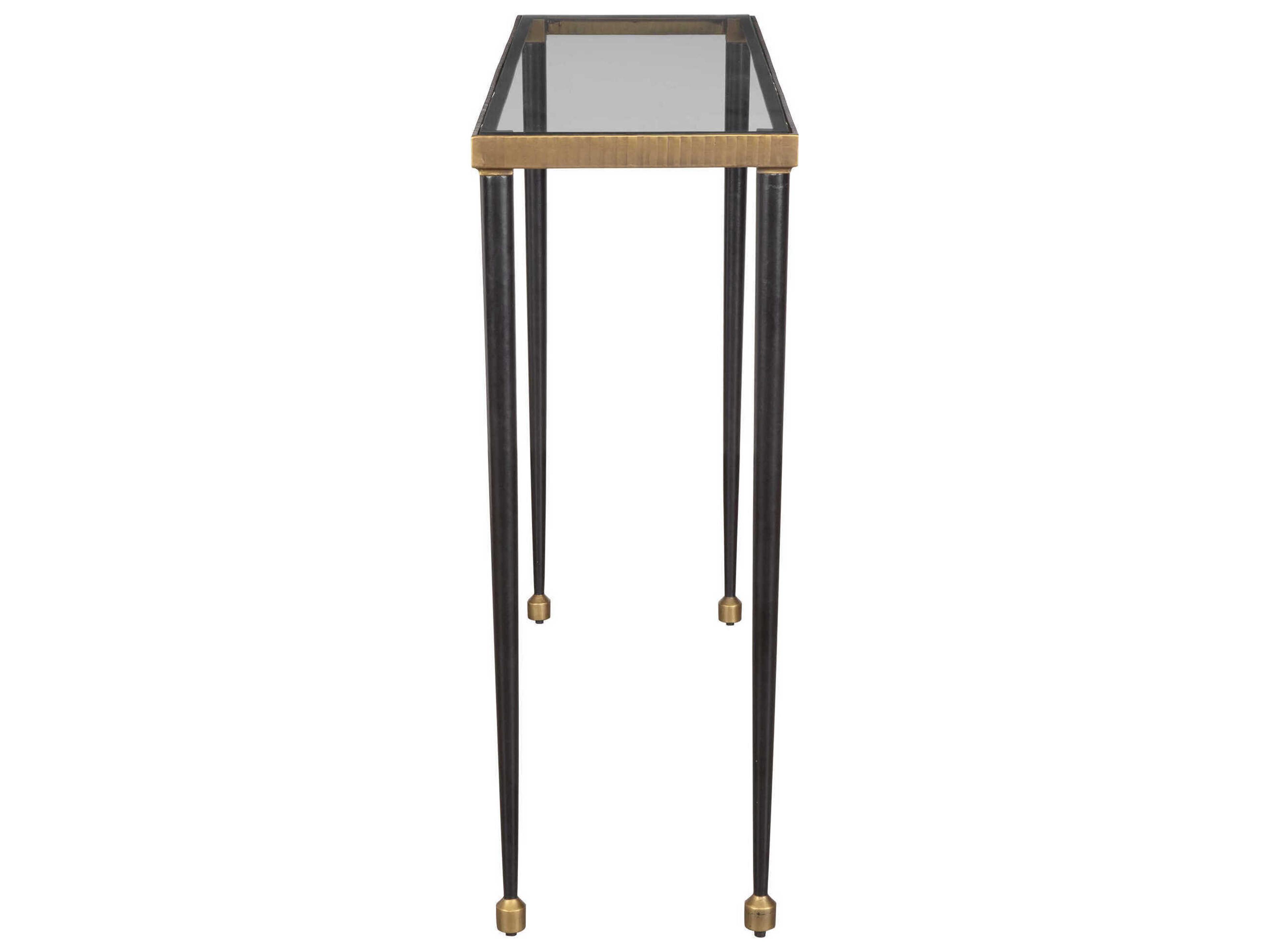 Uttermost Stiletto Rectangular Glass Antique Gold Black Console Table