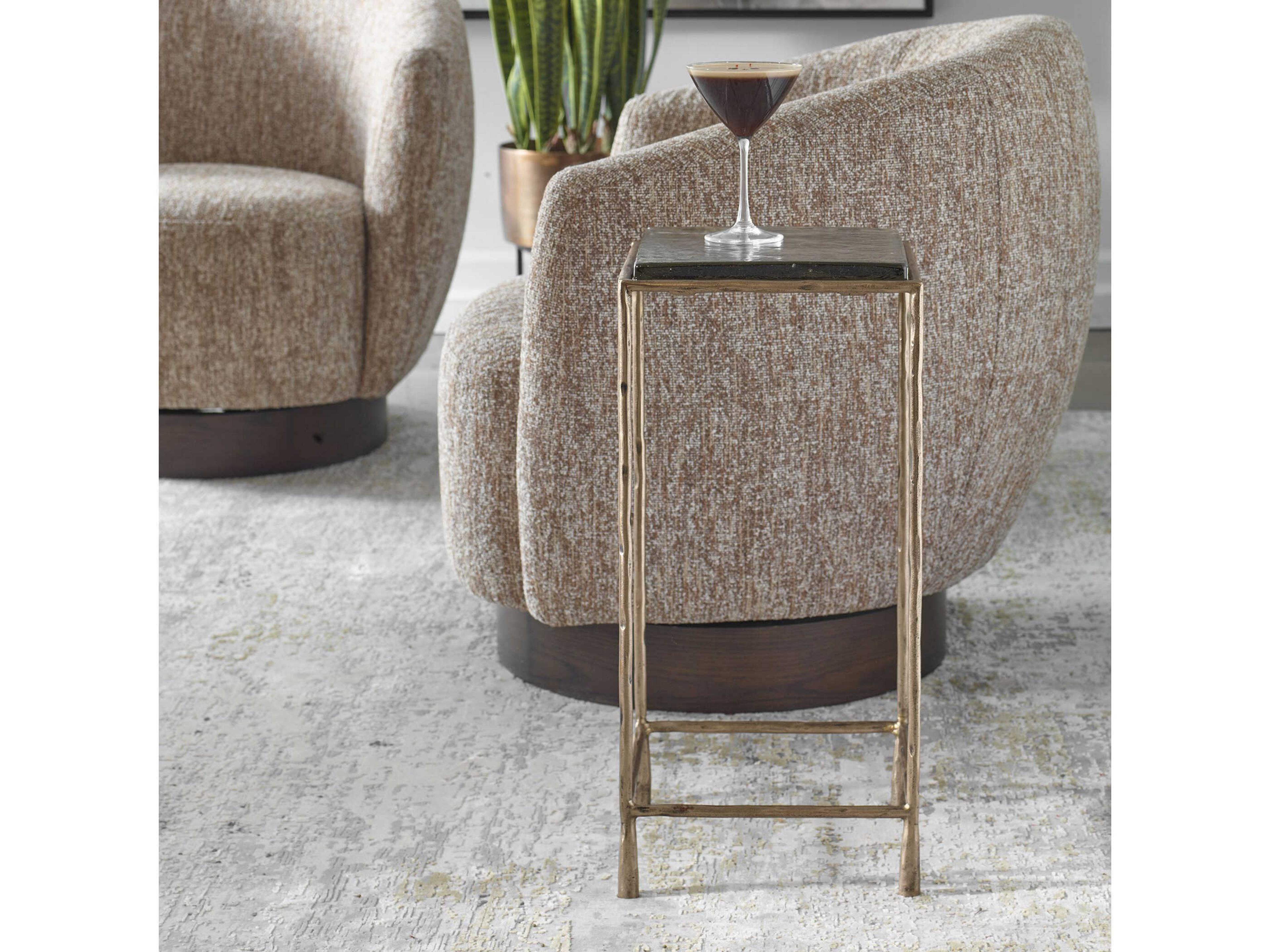 Uttermost Ovard Square Glass Richly Antiqued Gold End Table