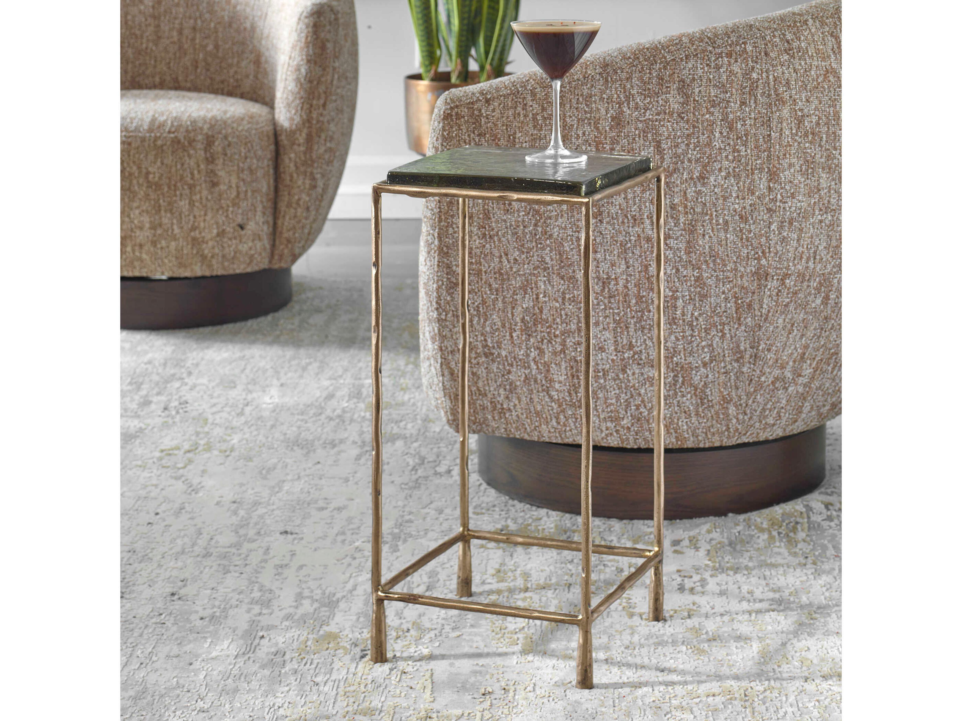 Uttermost Ovard Square Glass Richly Antiqued Gold End Table