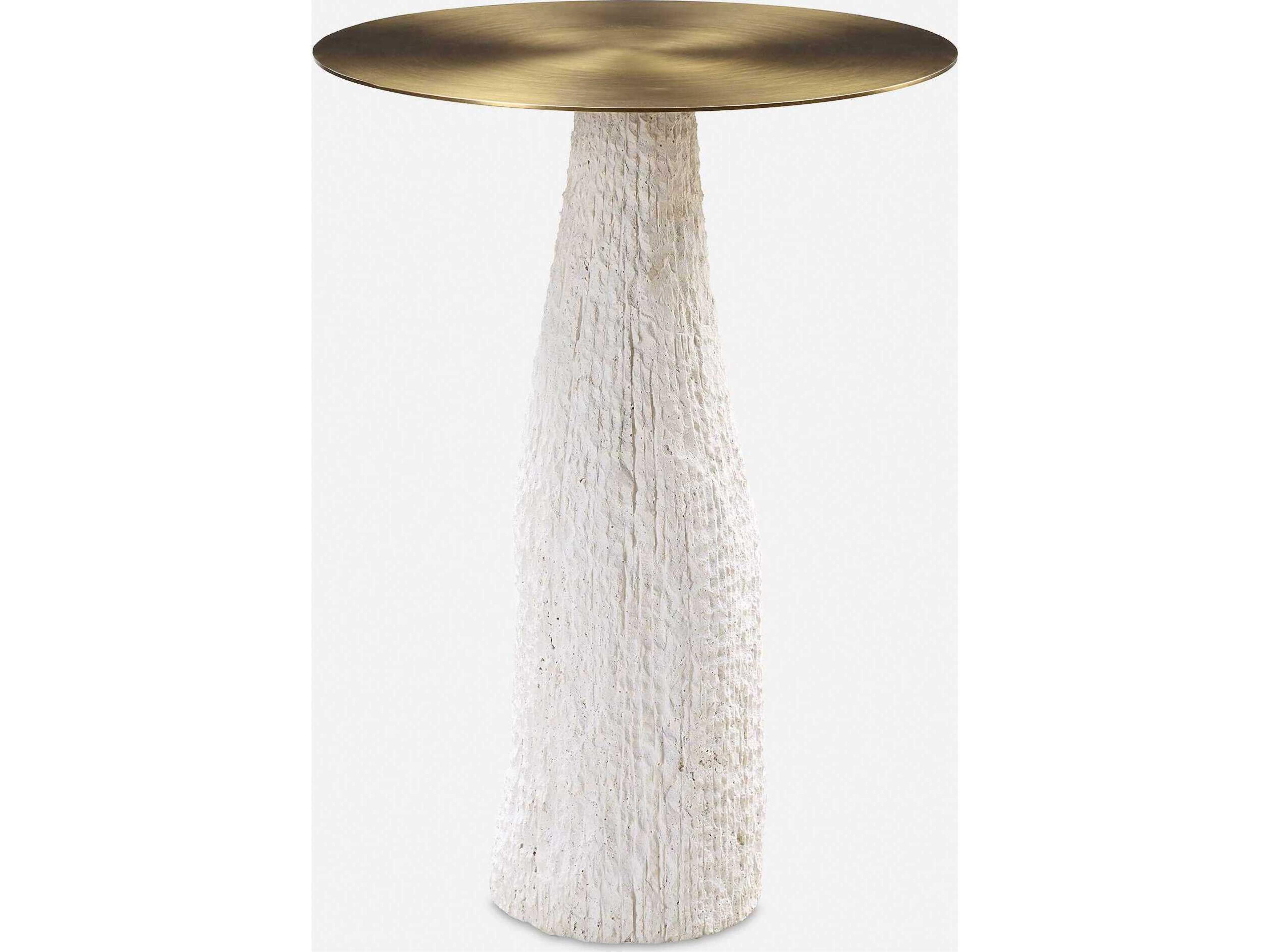 Uttermost Hollen Round Metal Gold White End Table