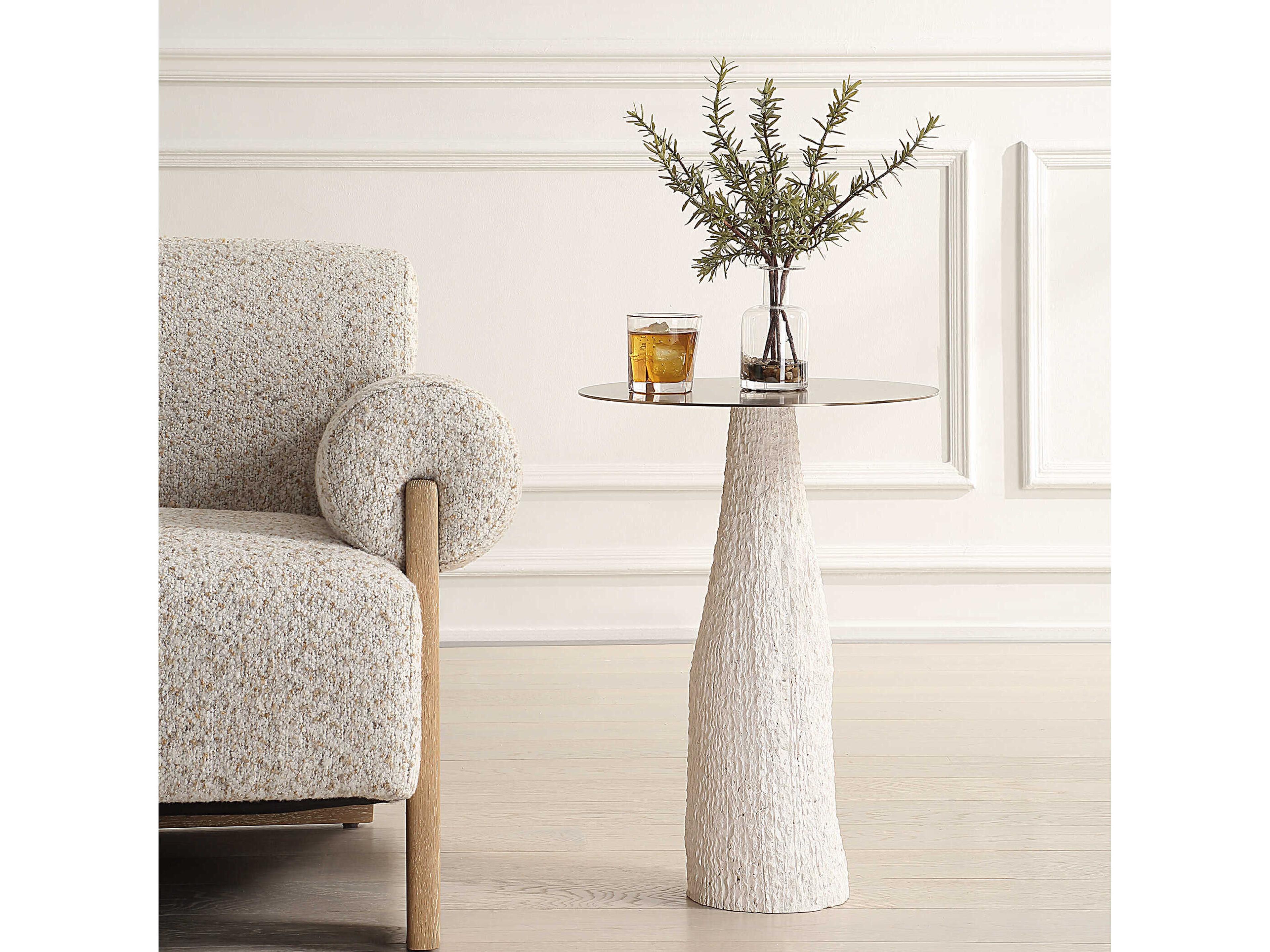 Uttermost Hollen Round Metal Gold White End Table