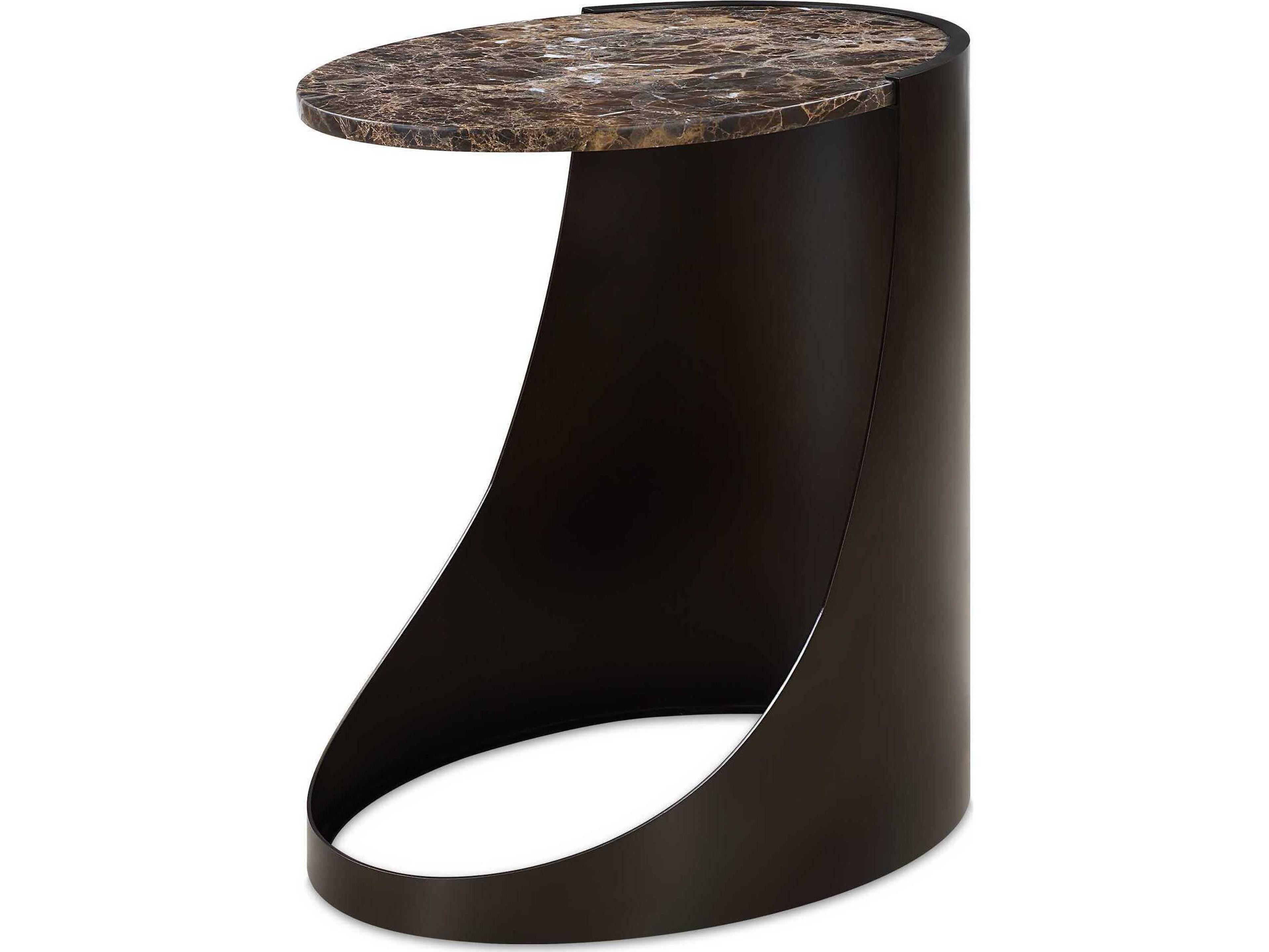 Welling Oval Marble Chocolate Brown Black End Table