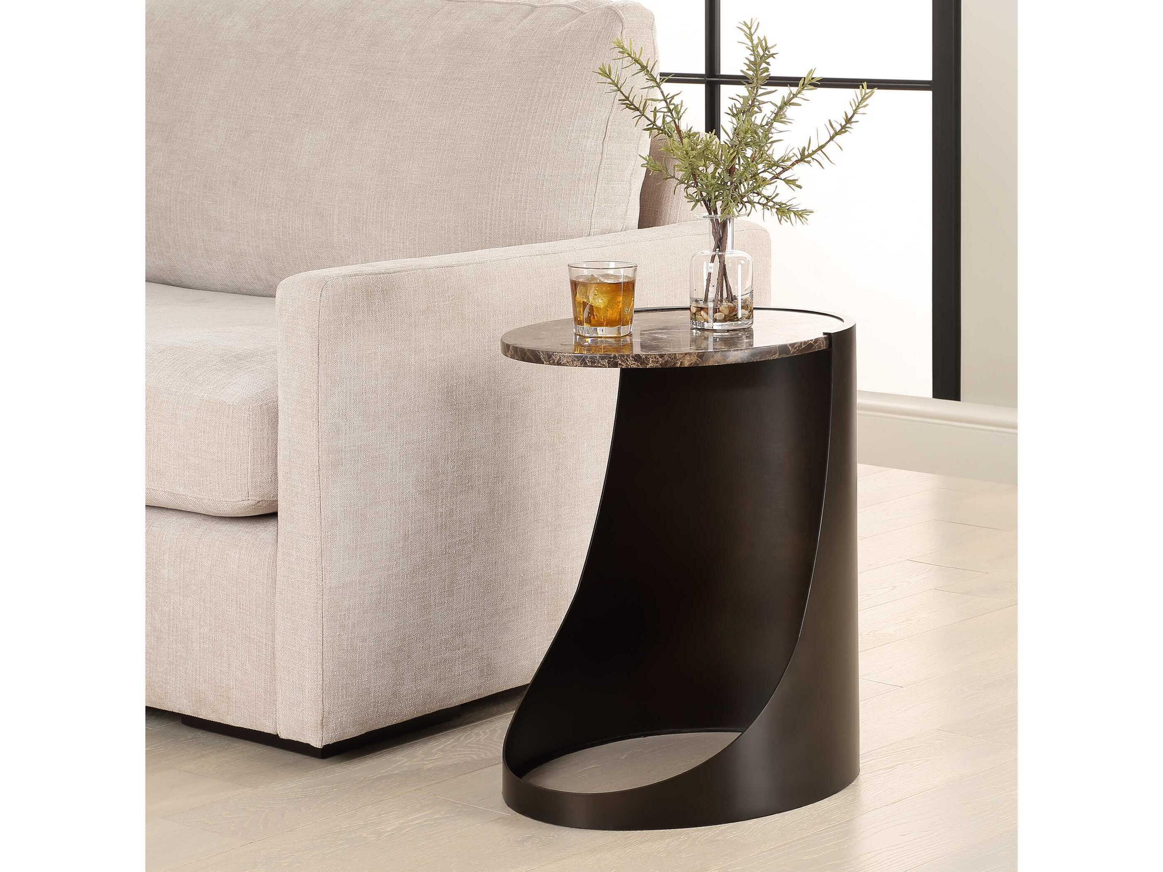 Uttermost Welling Oval Marble Chocolate Brown Black End Table