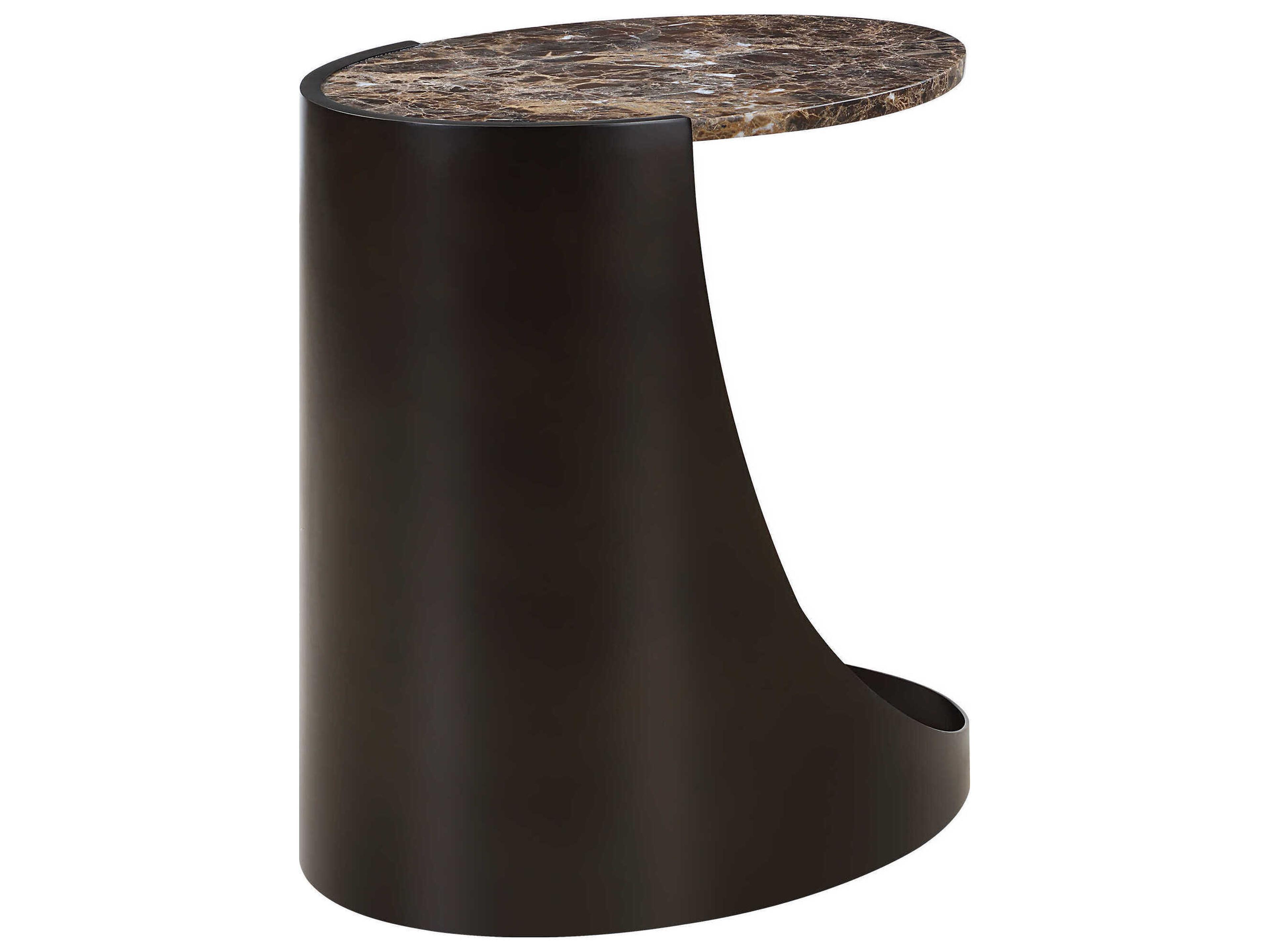 Uttermost Welling Oval Marble Chocolate Brown Black End Table