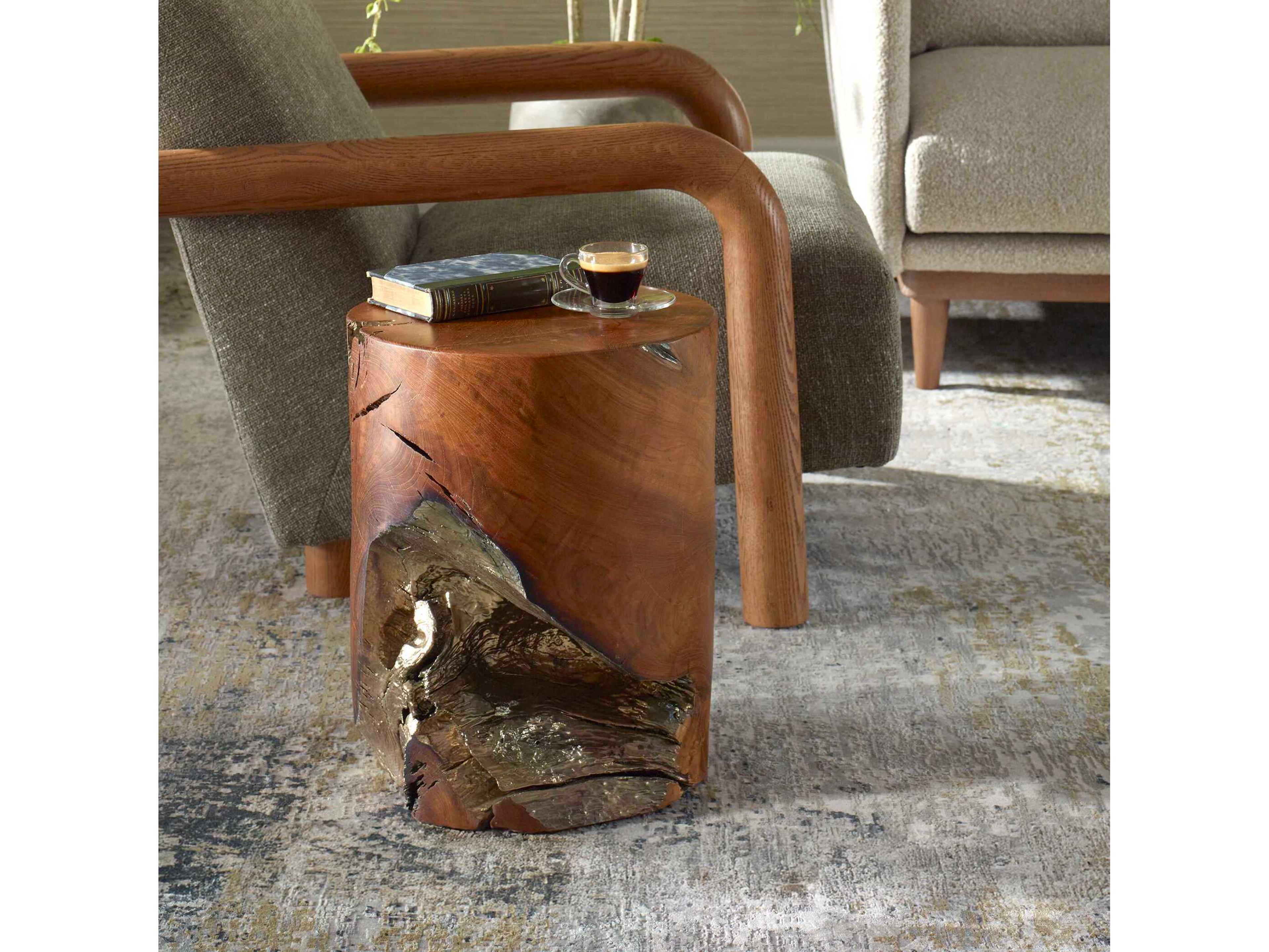 Uttermost Rafe Natural antique Silver Brown Accent Stool