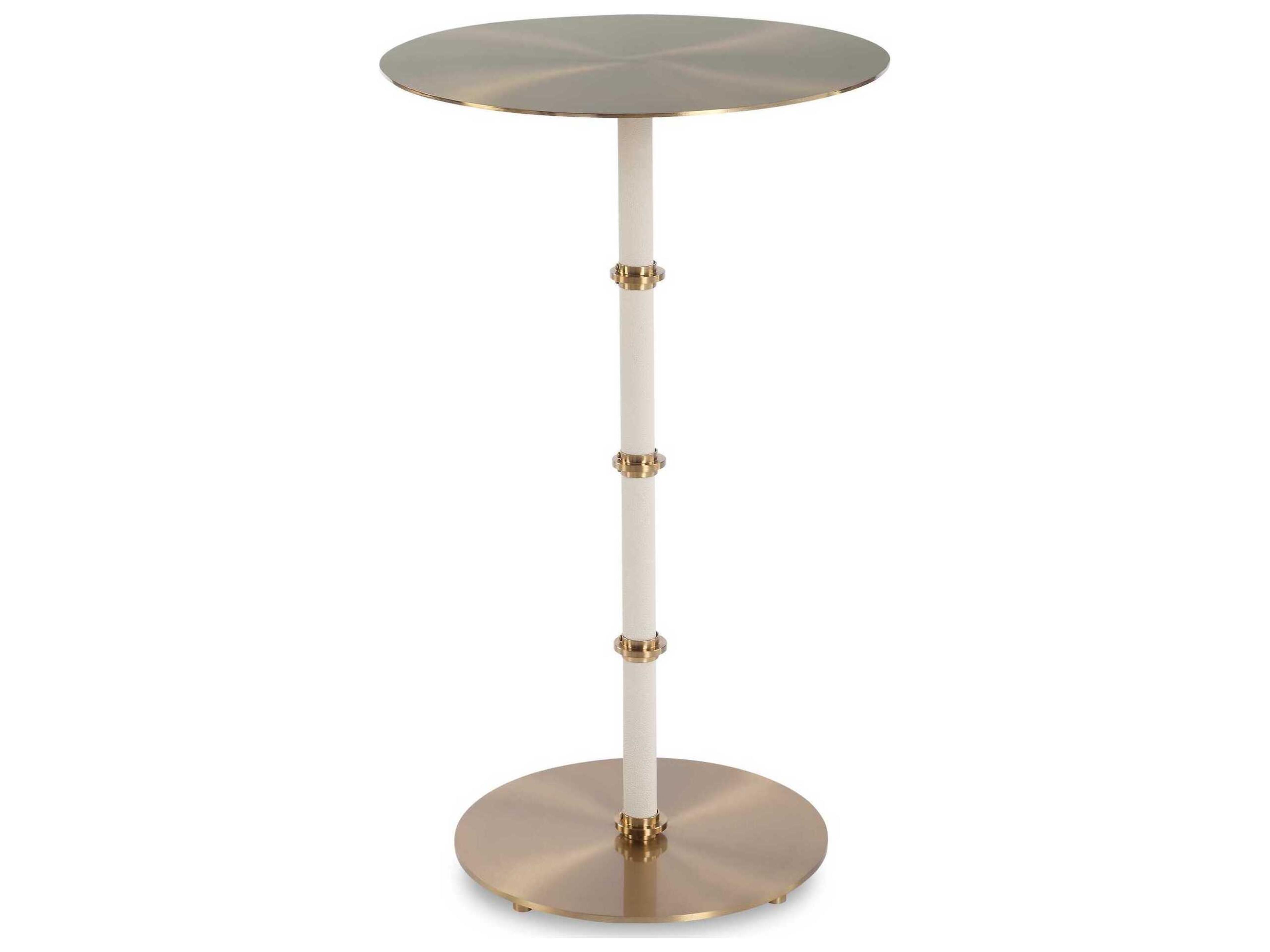 Cyprus Round Metal Brass White End Table