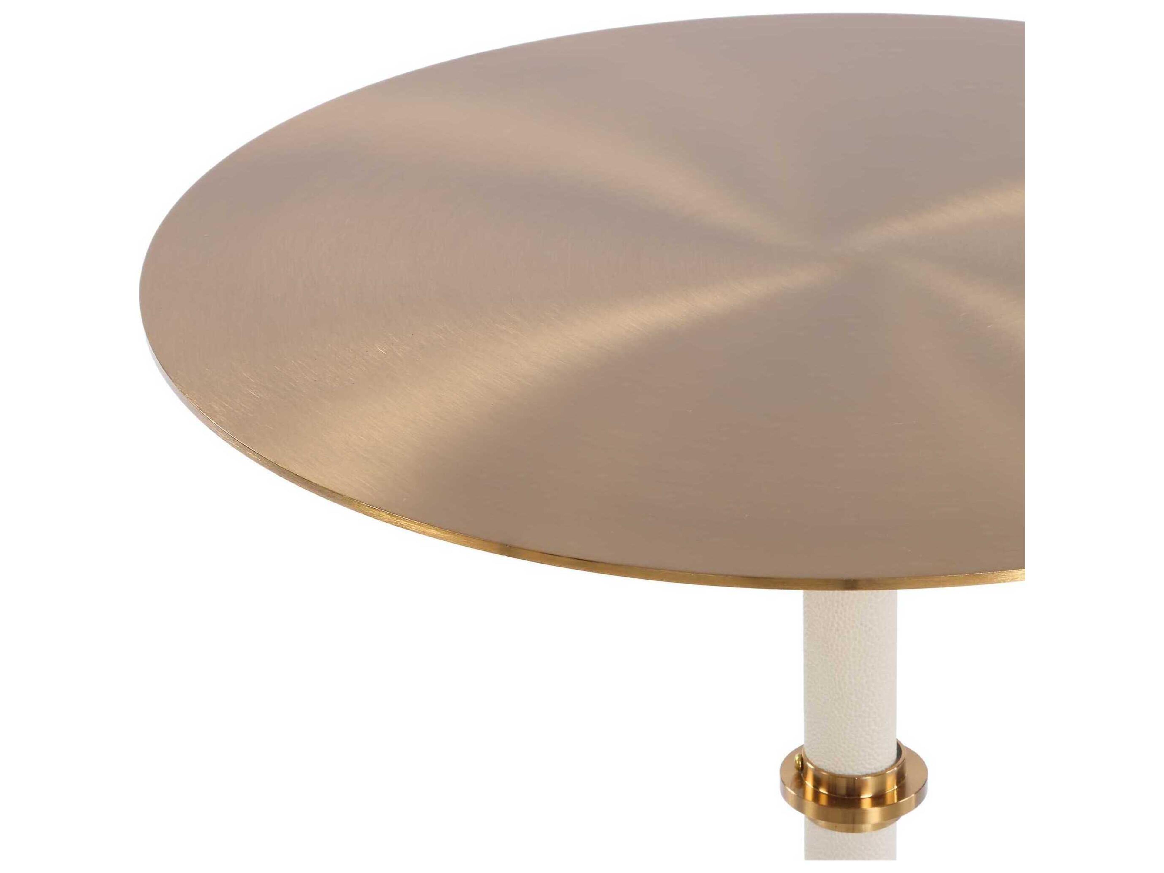Uttermost Cyprus Round Metal Brass White End Table