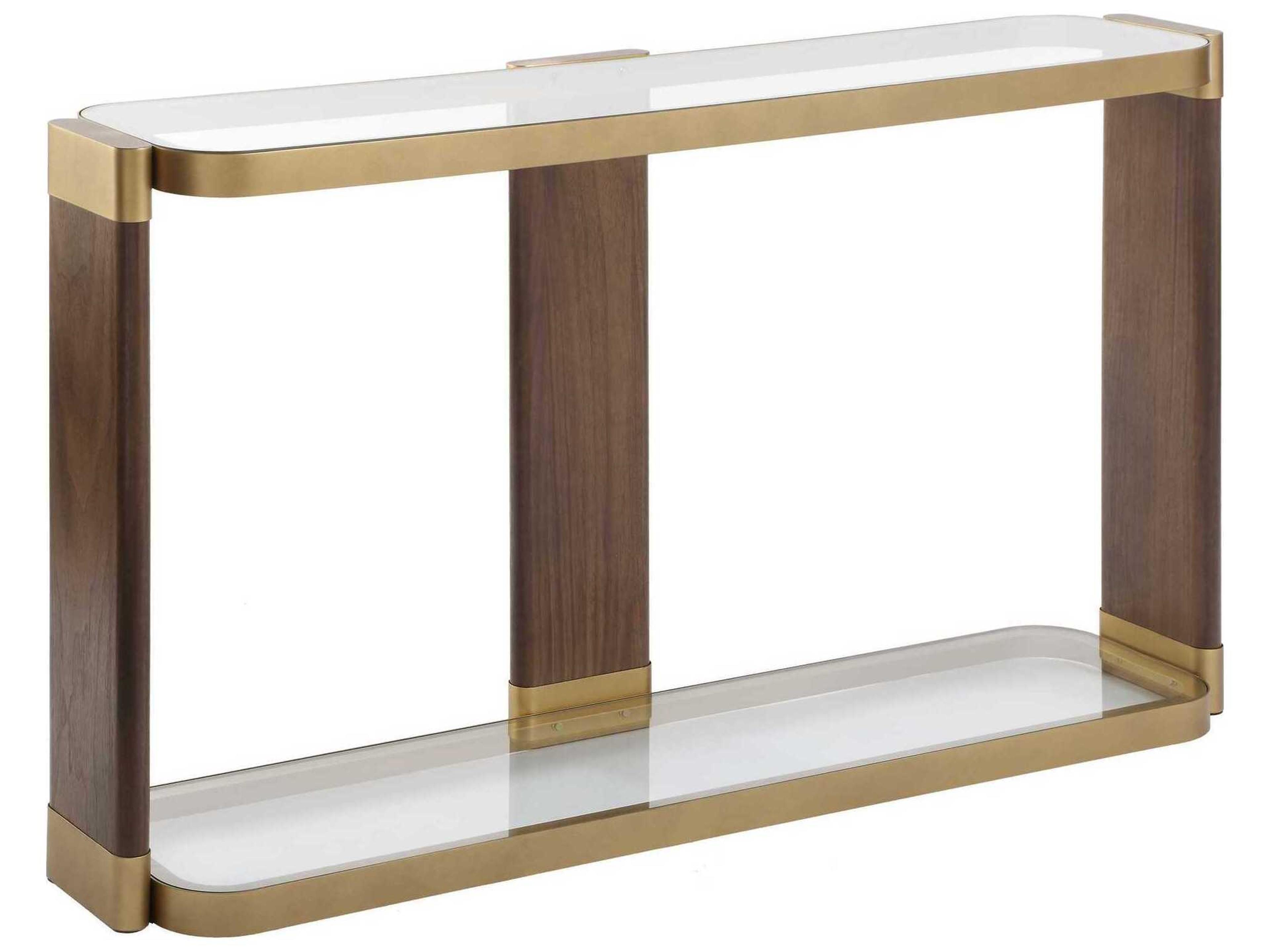 Ryles Rectangular Glass Brown Brass Console Table