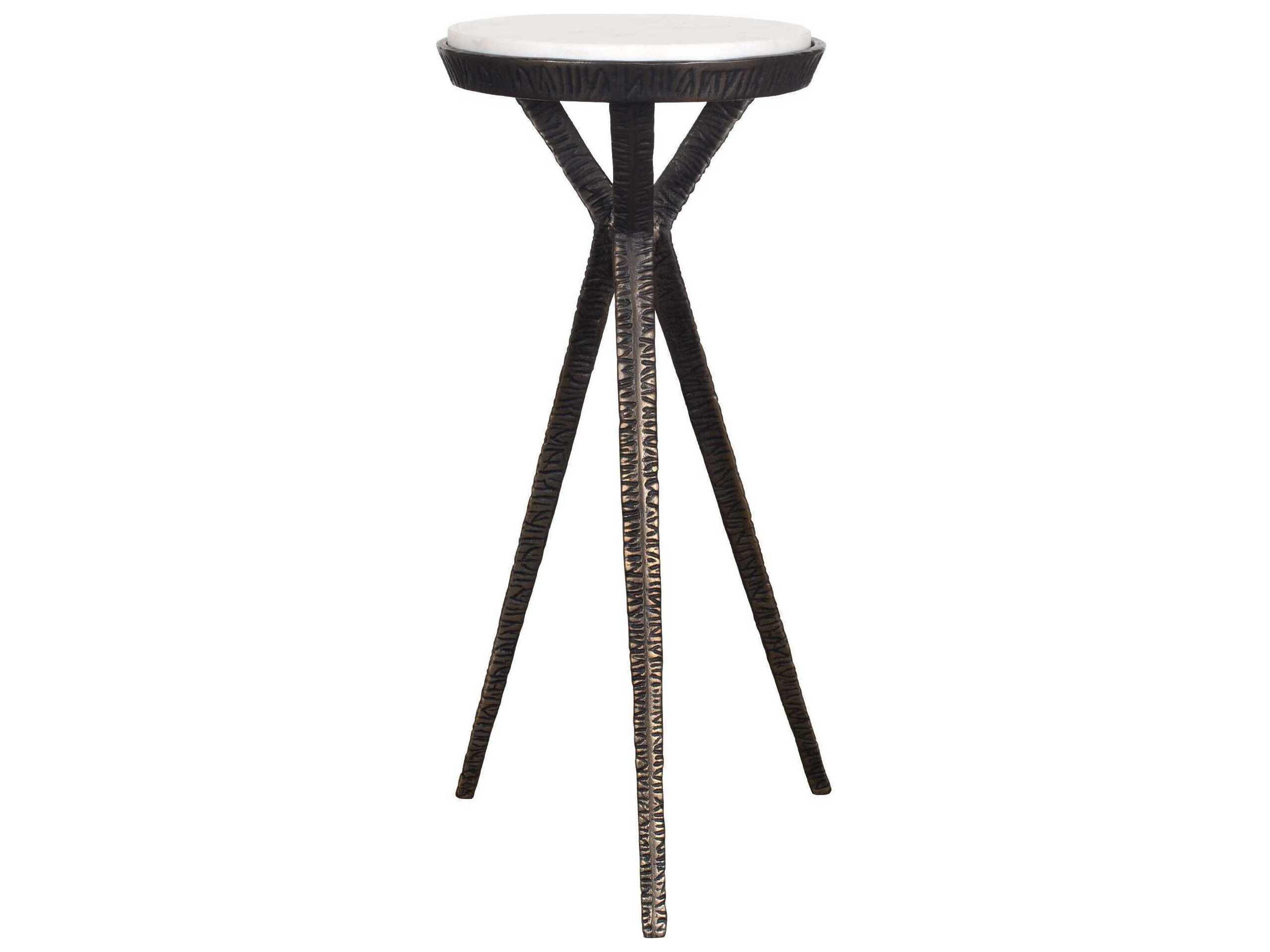 Uttermost Tilton Round Marble Dark Bronze White End Table