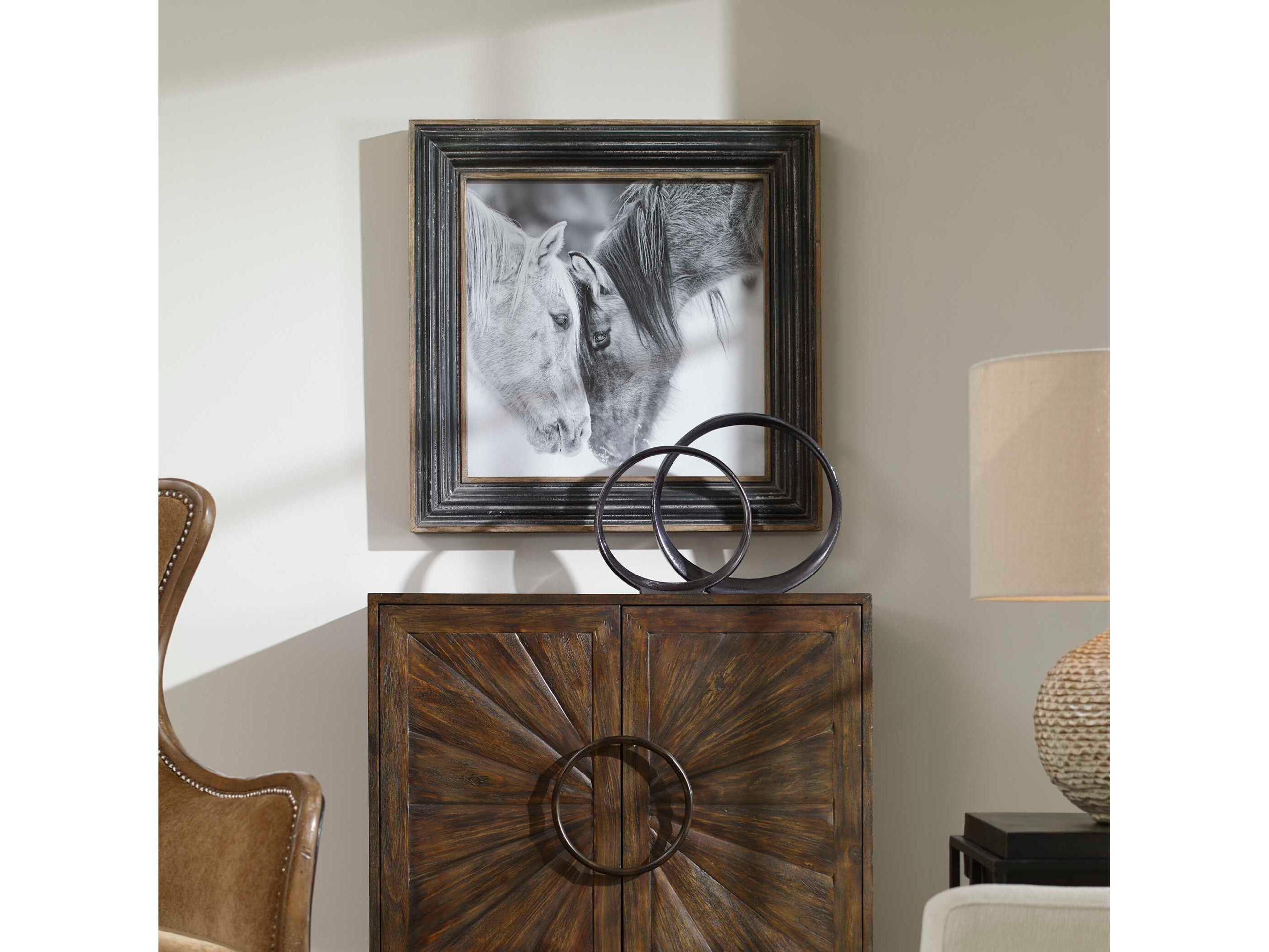 Uttermost Custom Black And White Horses Glass Wall Art