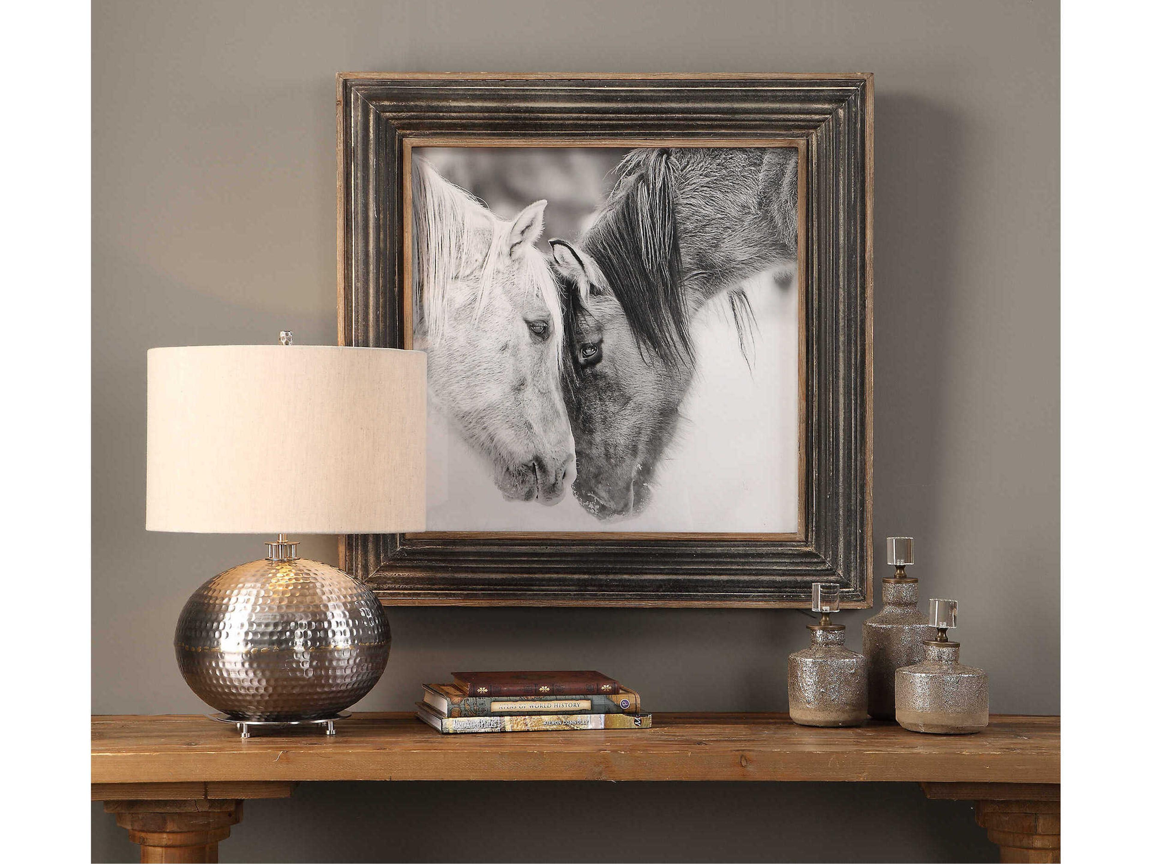 Uttermost Custom Black And White Horses Glass Wall Art