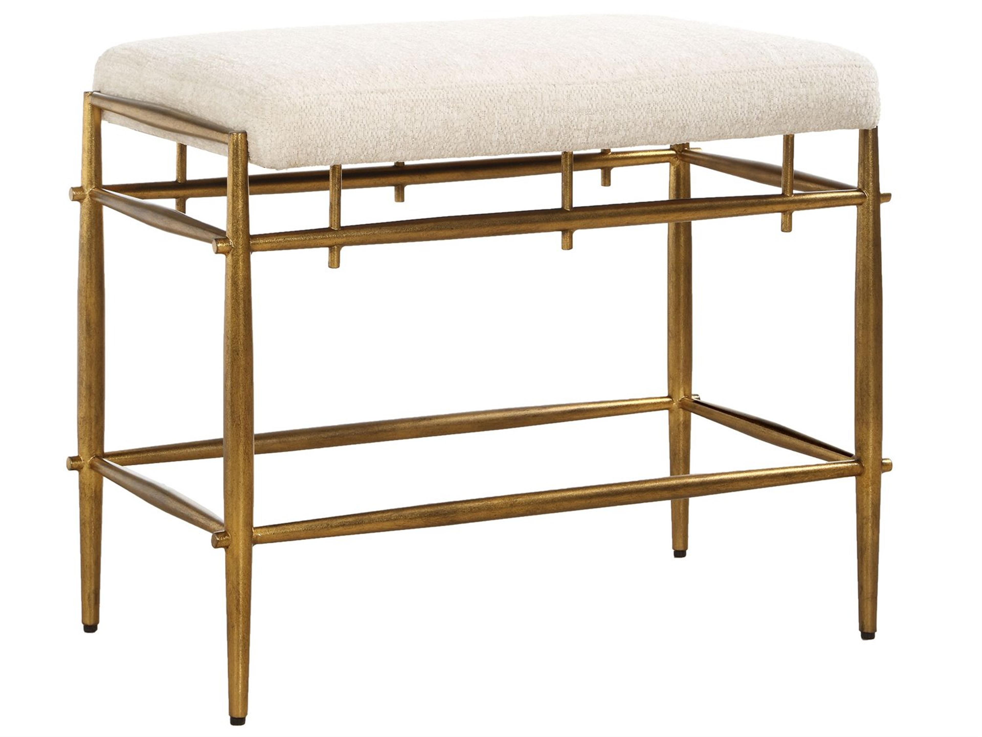 Karleen Antique Brass Gold Upholstered Accent Bench