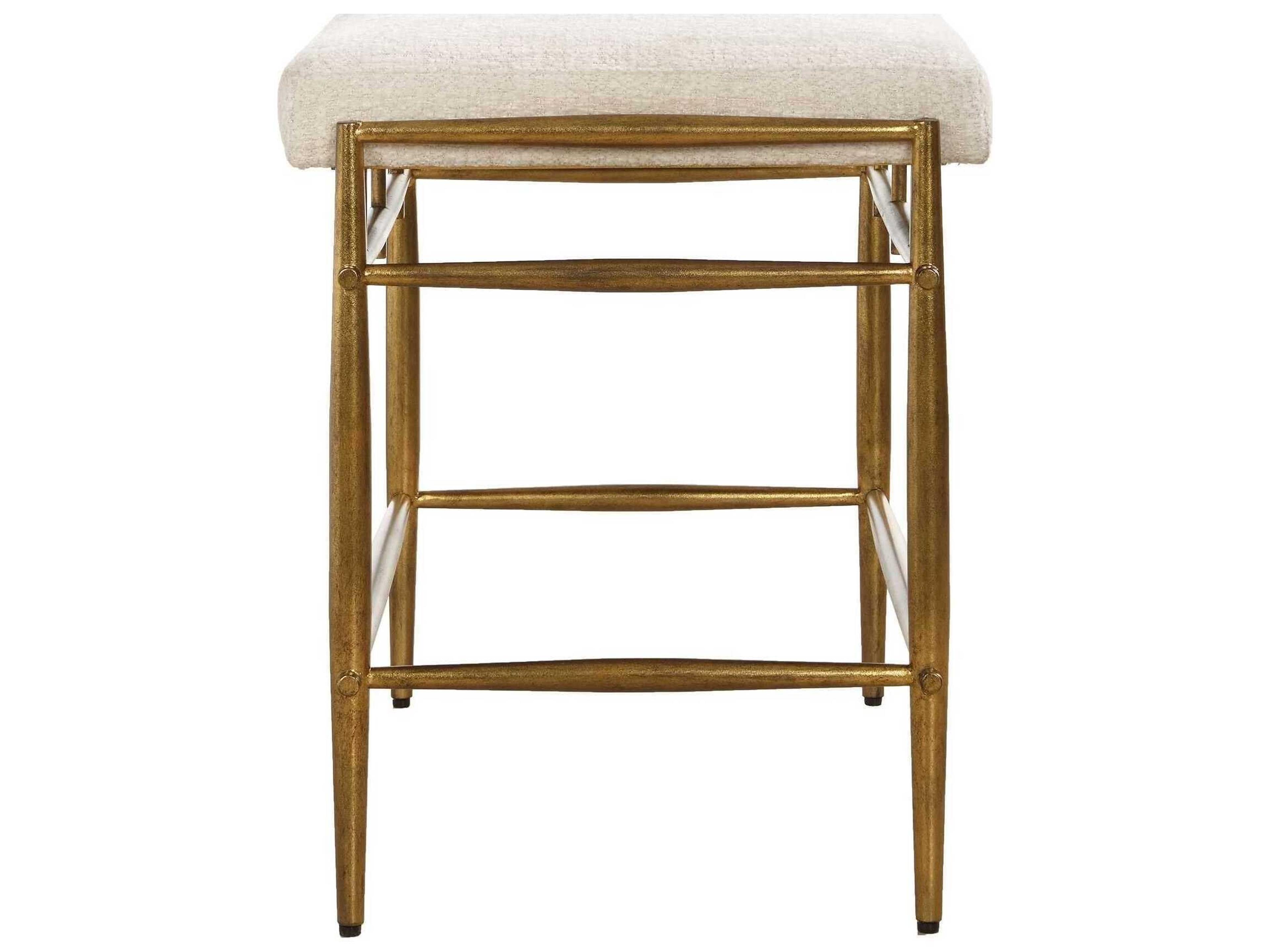 Uttermost Karleen Antique Brass Gold Upholstered Accent Bench