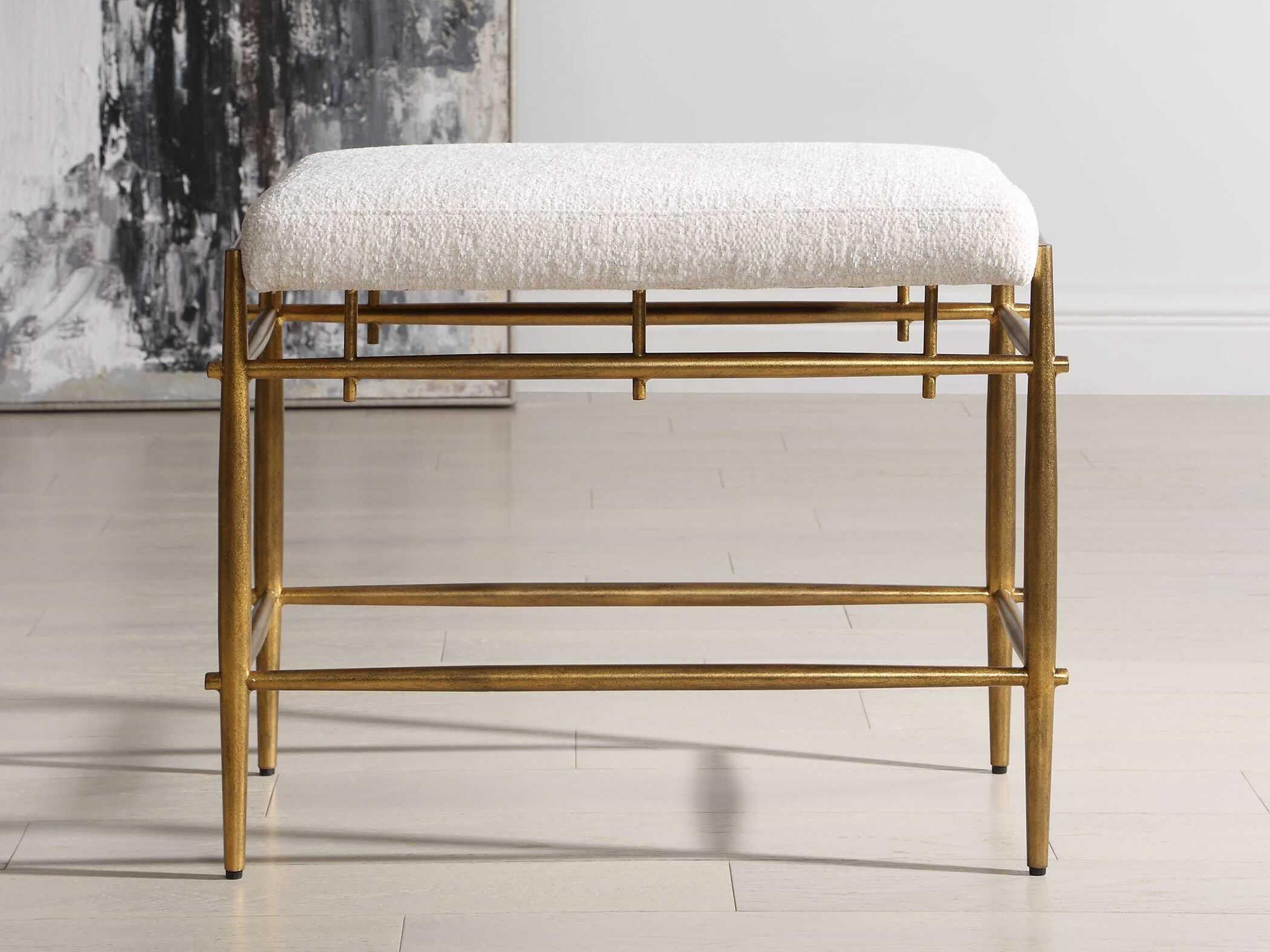 Uttermost Karleen Antique Brass Gold Upholstered Accent Bench