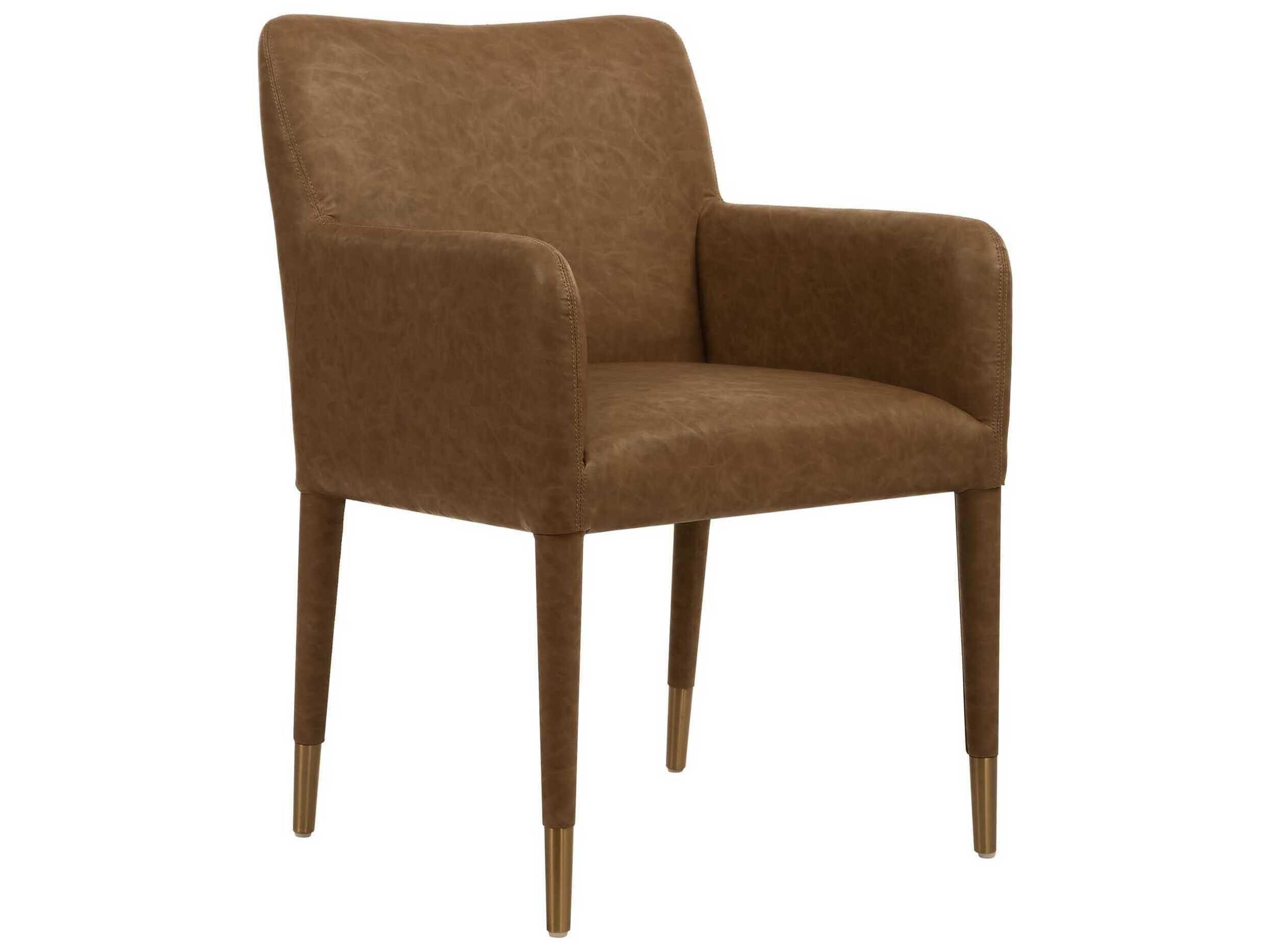 Conifer Plywood Brown Faux Leather Arm Dining Chair