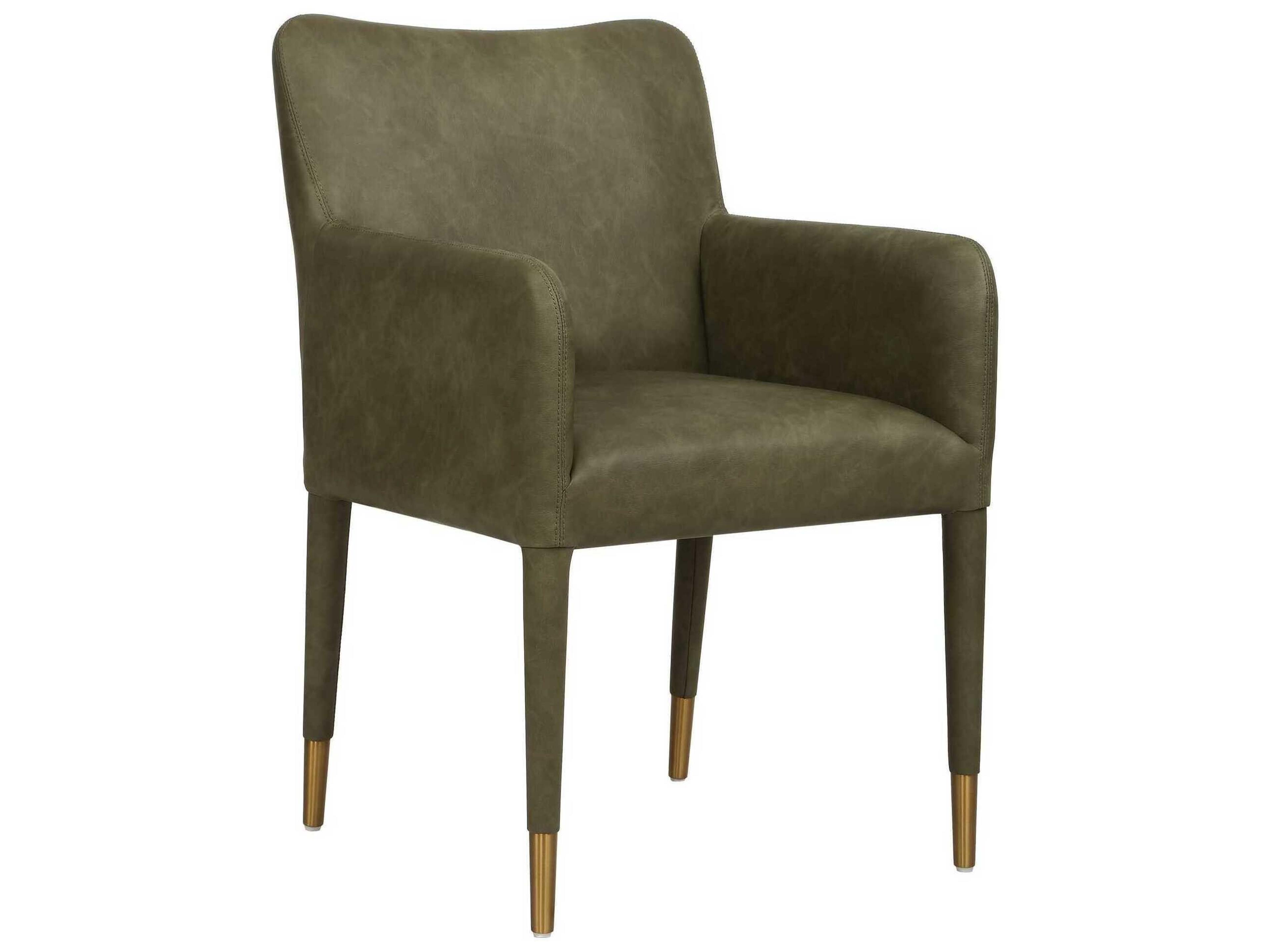Conifer Plywood Green Faux Leather Arm Dining Chair