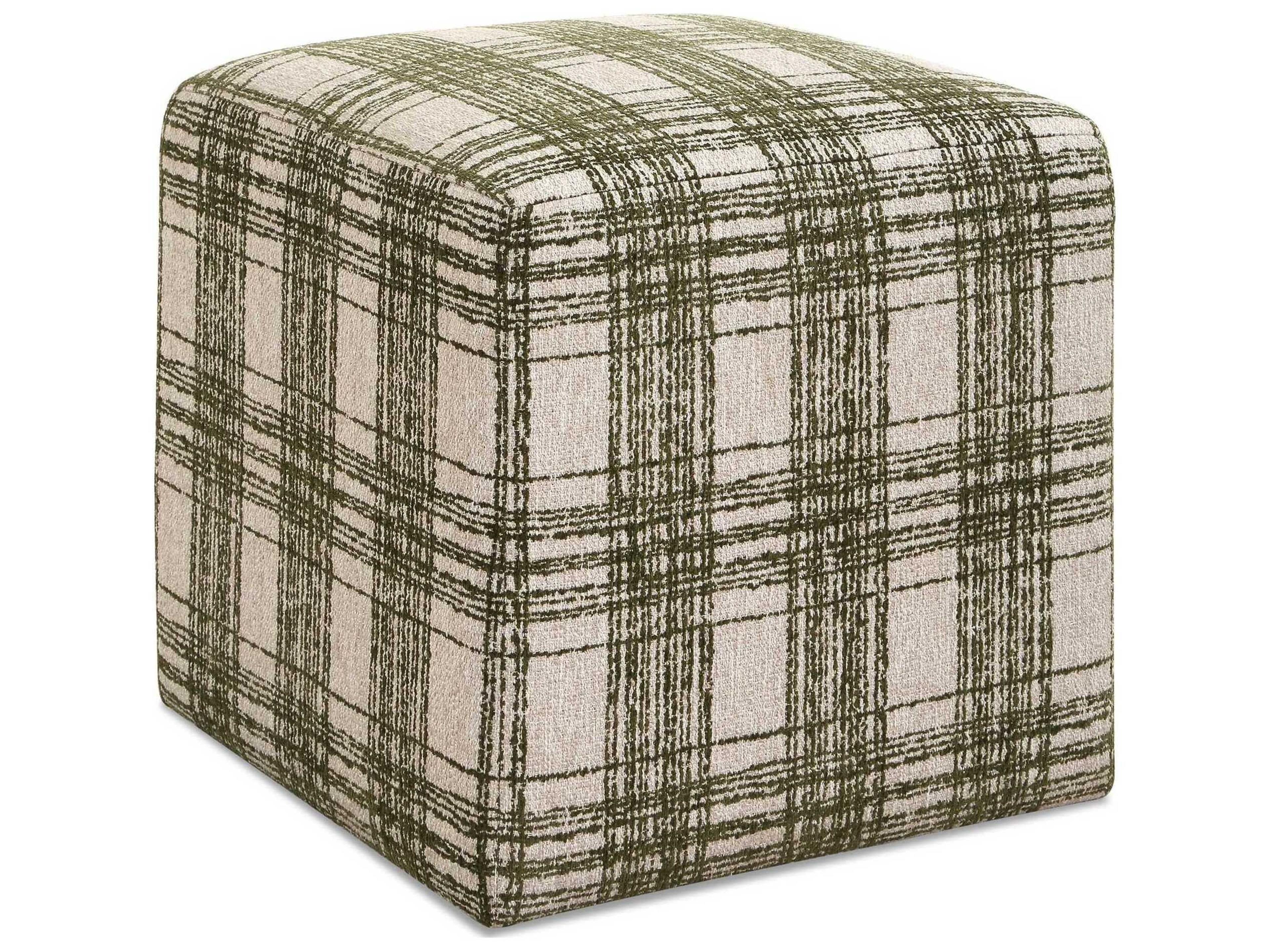 Joie Ireland Plaid Ottoman in Green Chenille Fabric