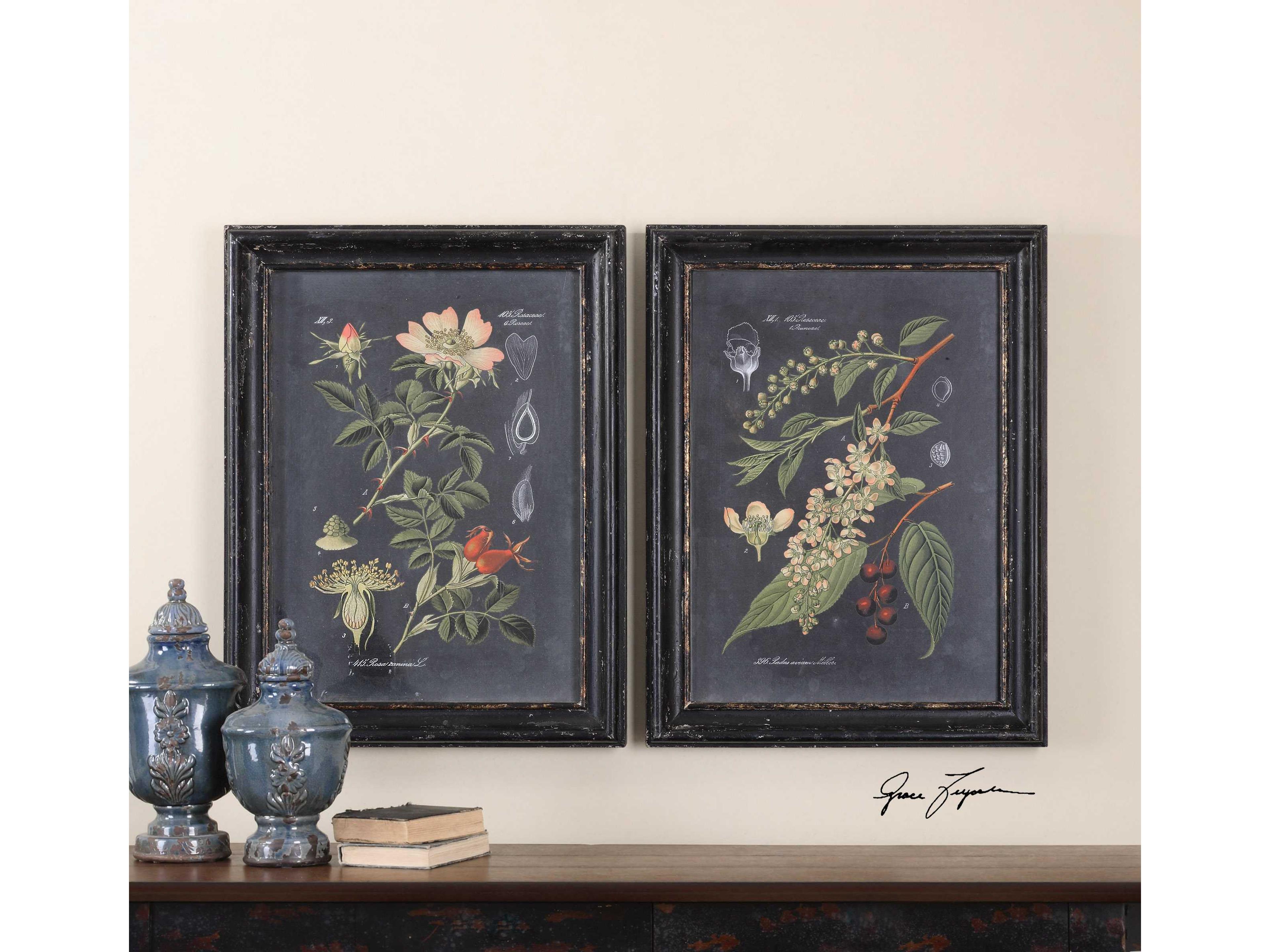 Uttermost Midnight Botanicals Wall Art Set of 2