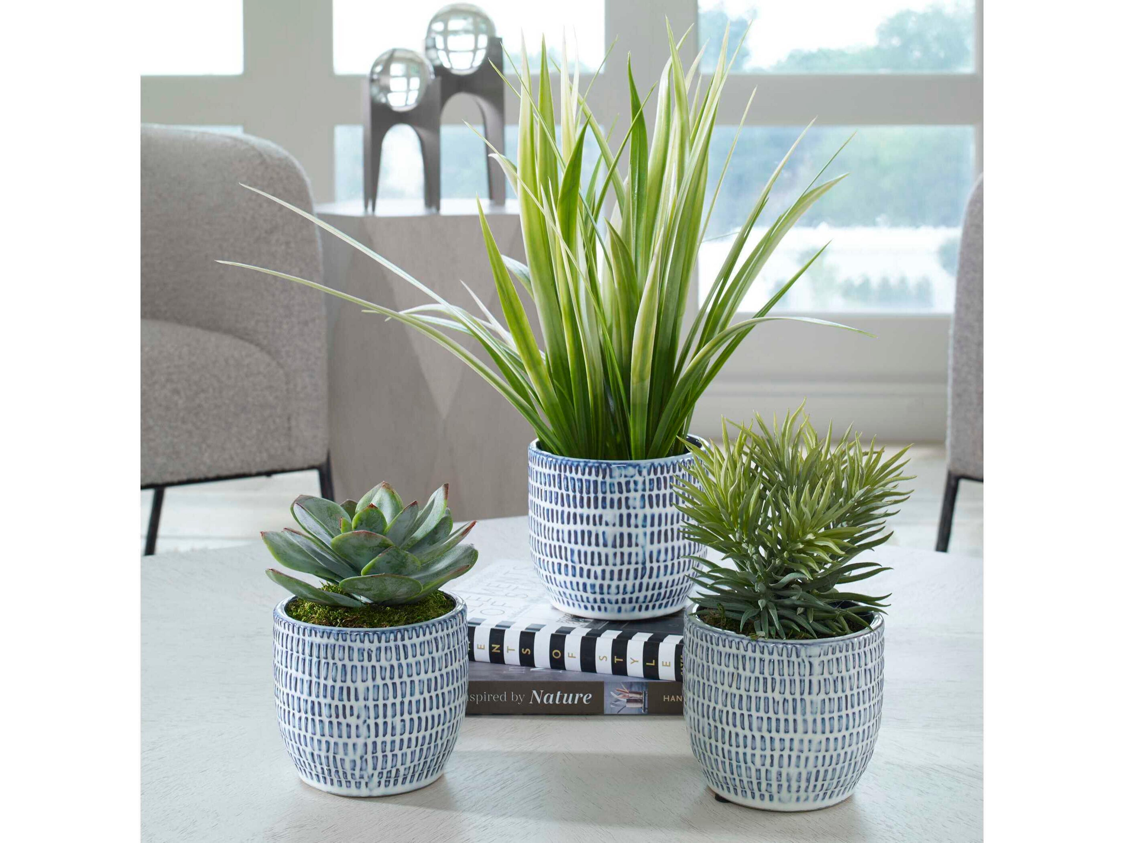 Uttermost Puebla Blue / White Botanical Set of 3