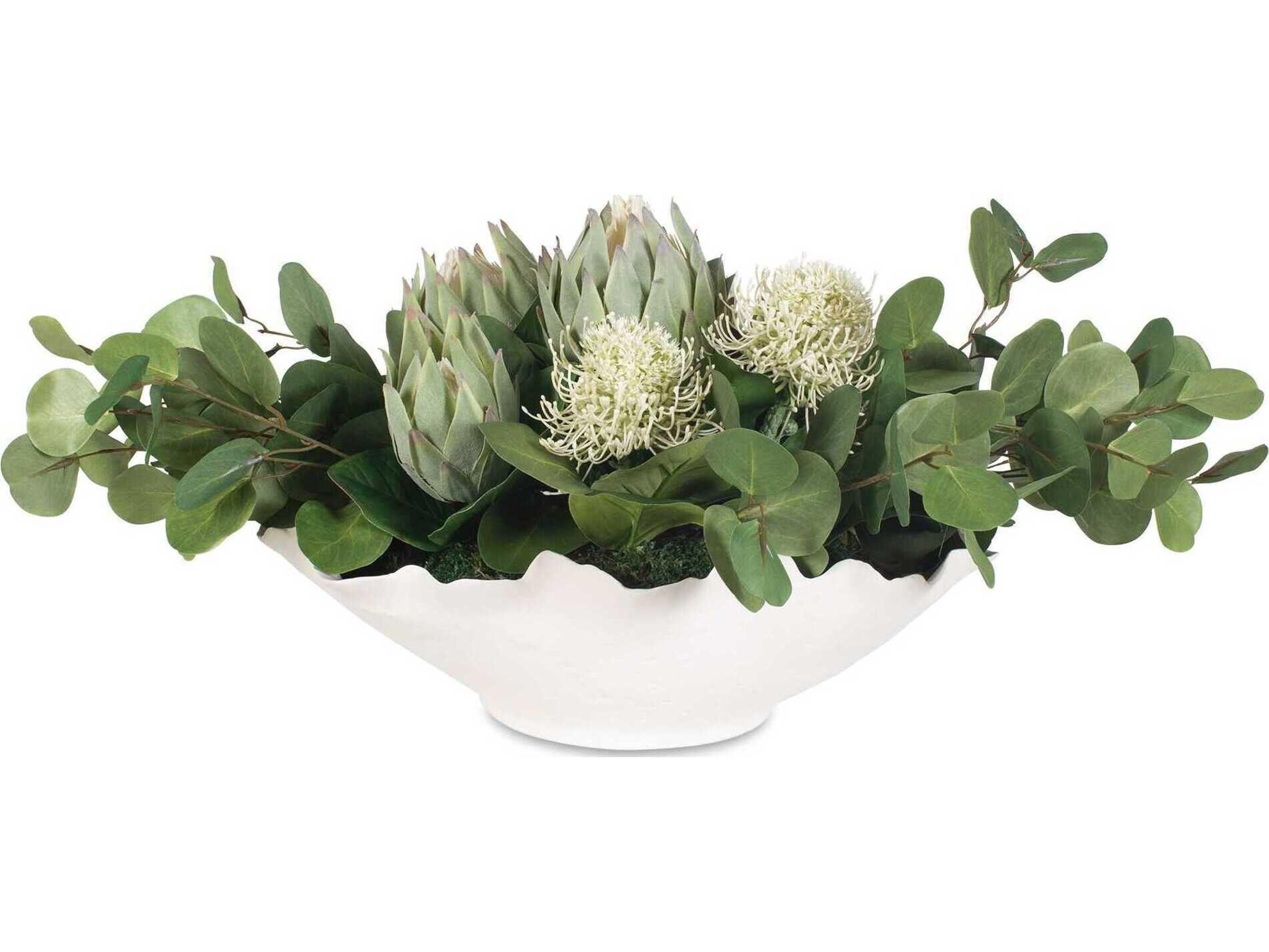 Protea Blooms White Bowl Centerpiece