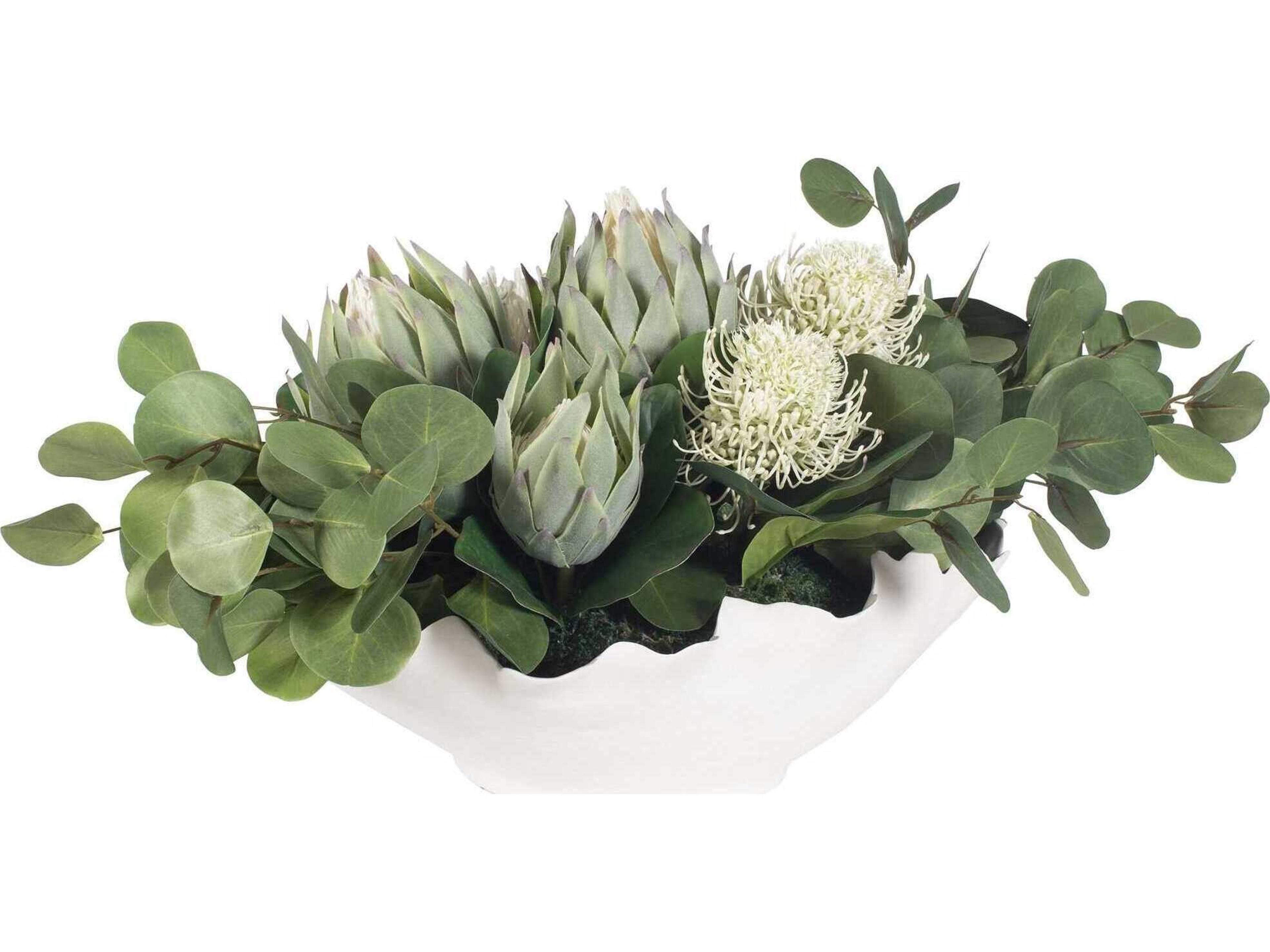 Uttermost Protea Blooms White Bowl Centerpiece