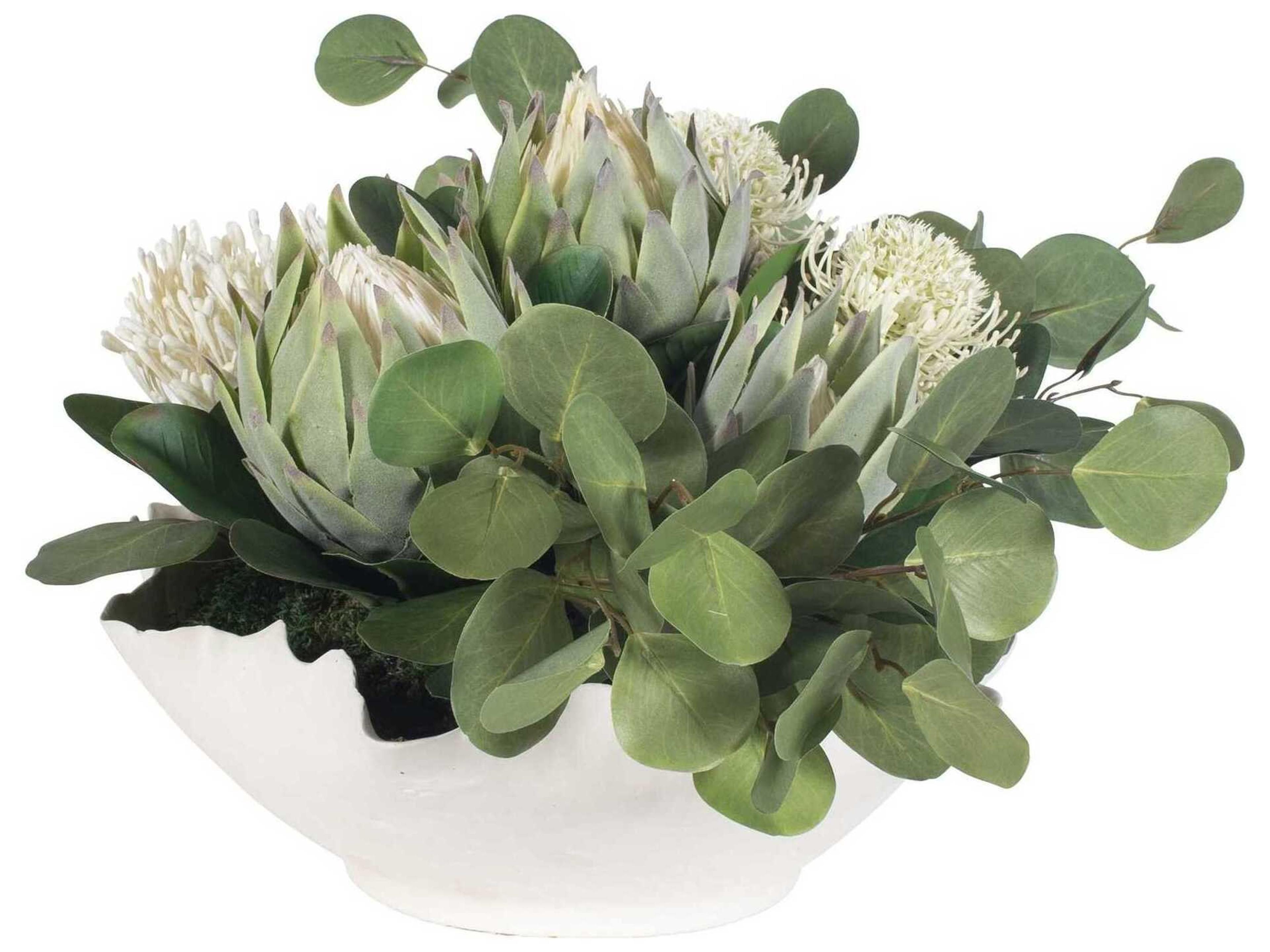 Uttermost Protea Blooms White Bowl Centerpiece
