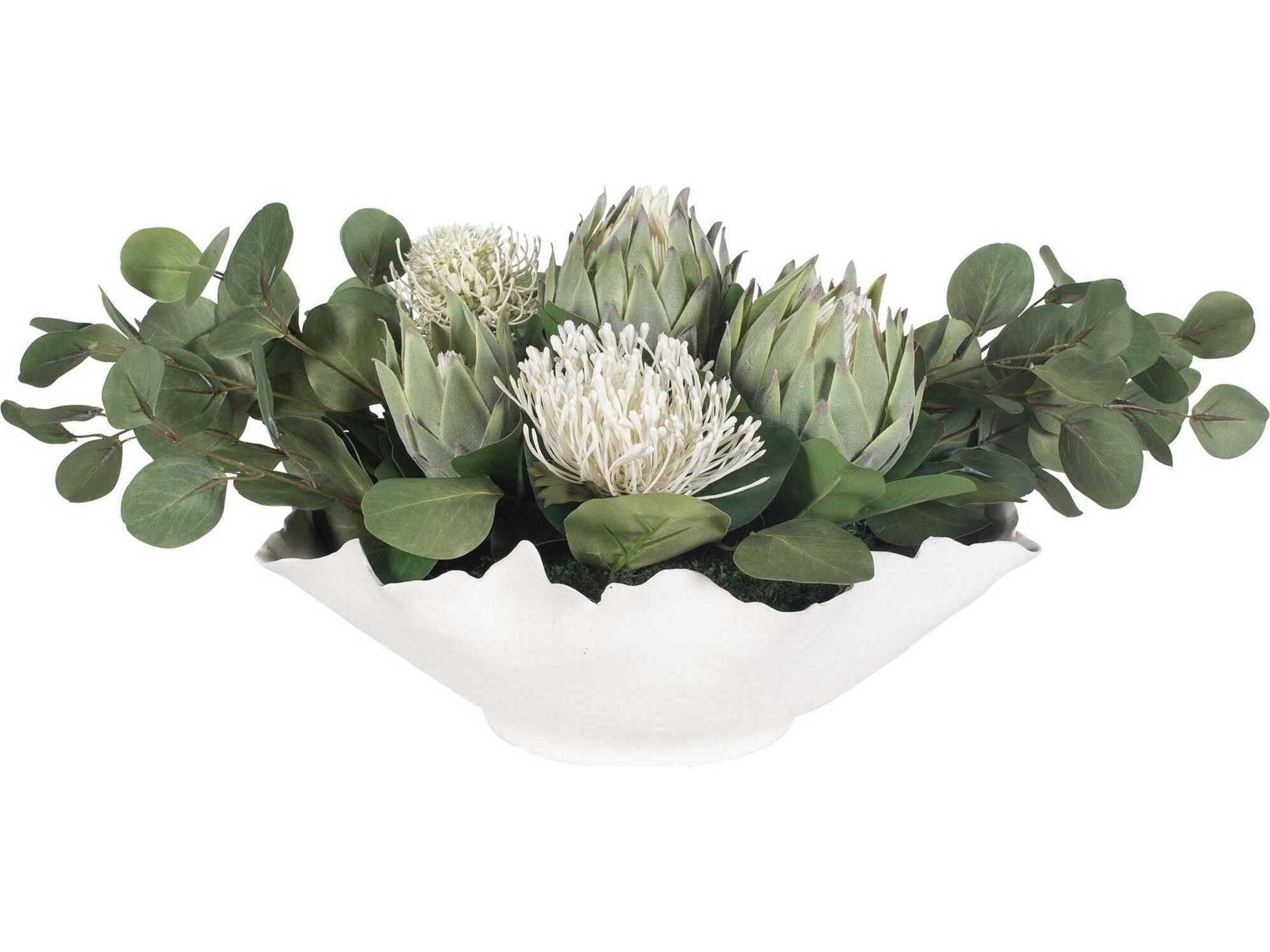 Uttermost Protea Blooms White Bowl Centerpiece