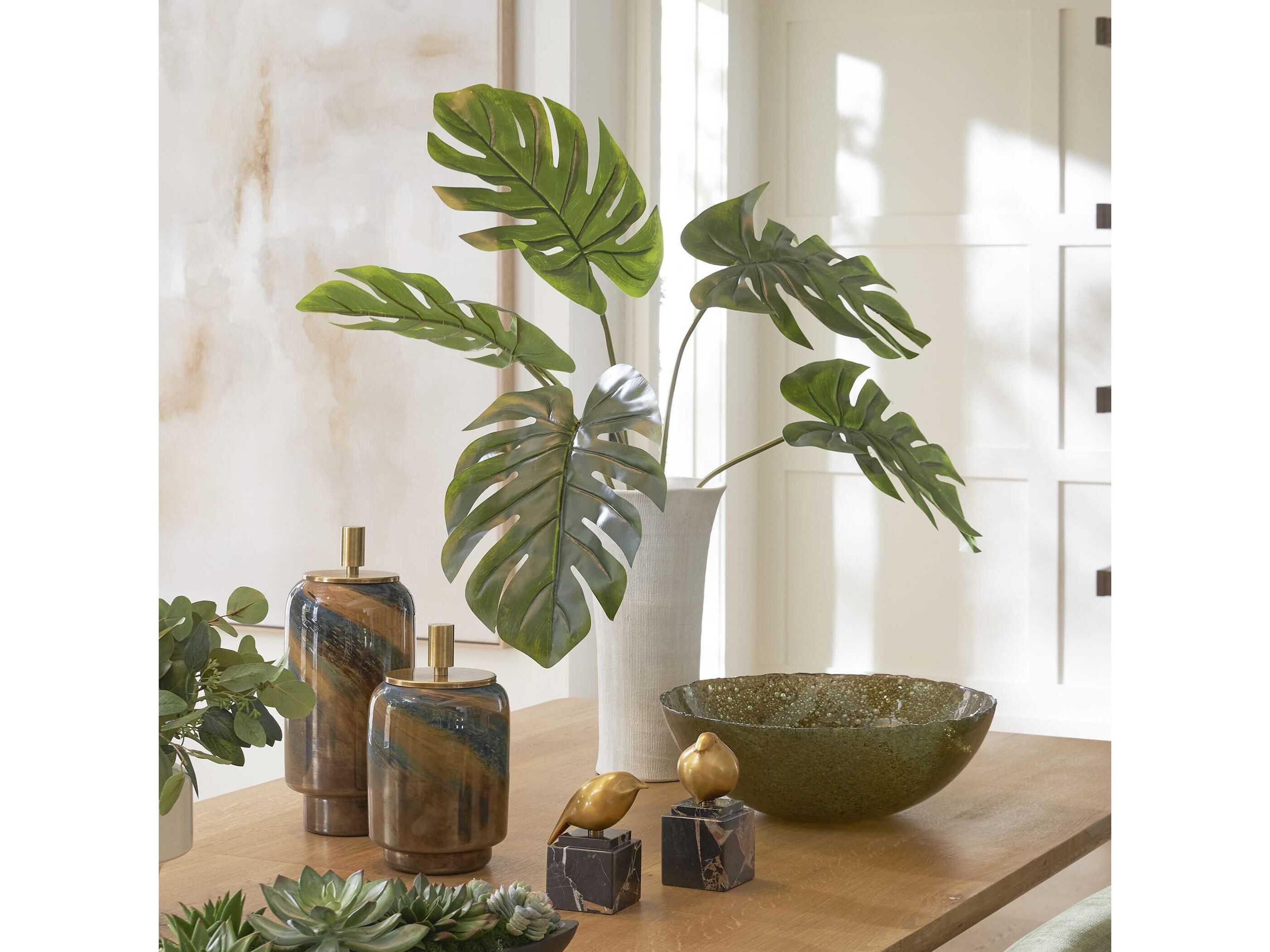 Uttermost Muse Monstera White Vase Centerpiece