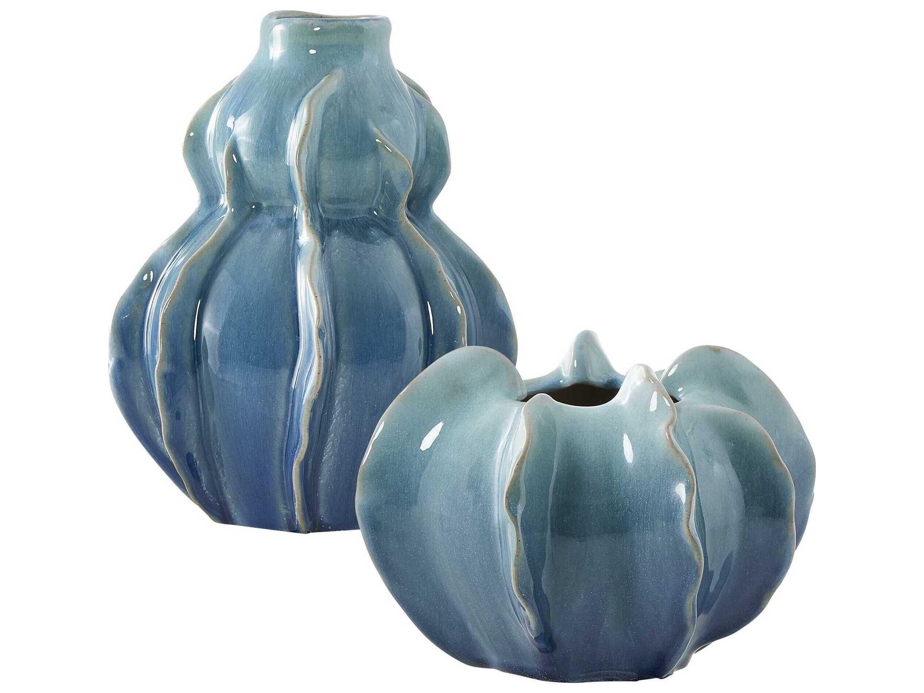 Uttermost Outdoor Ocean Wave Outdoor Glazed Vases Set of 2