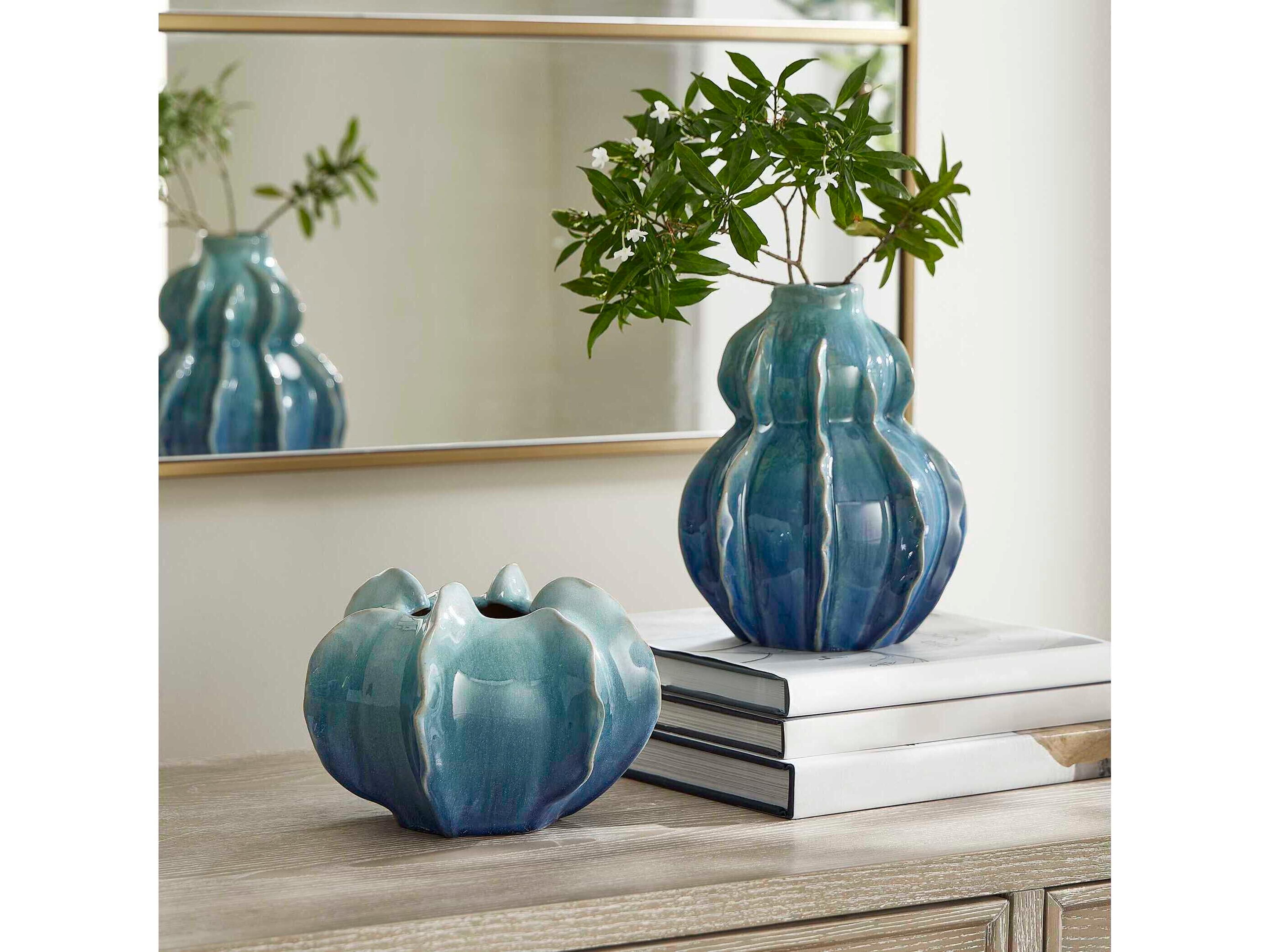 Uttermost Outdoor Ocean Wave Outdoor Glazed Vases Set of 2