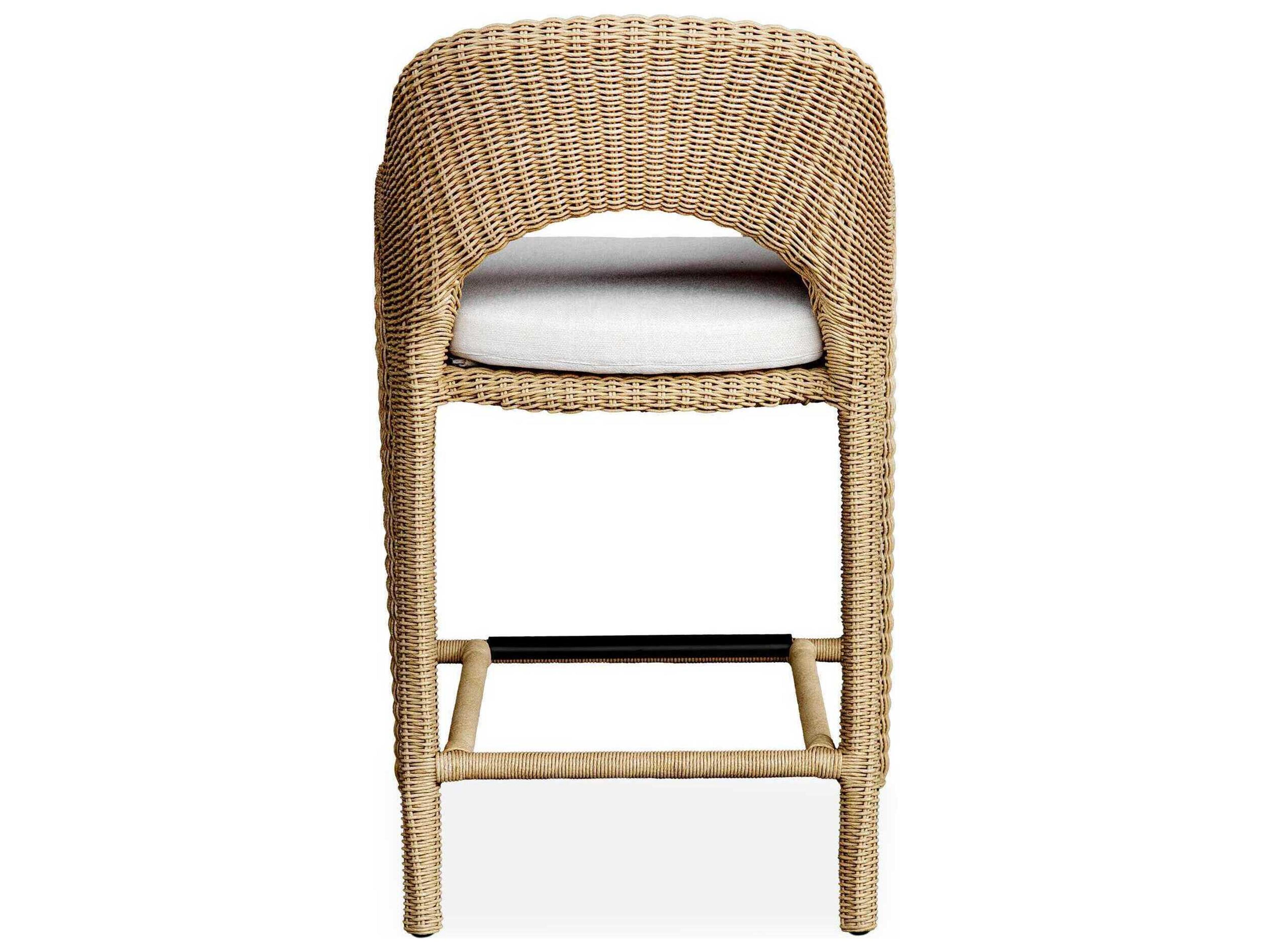 Uttermost Outdoor Kavali Natural Honey Oyster White Wicker Cushion Counter Stool