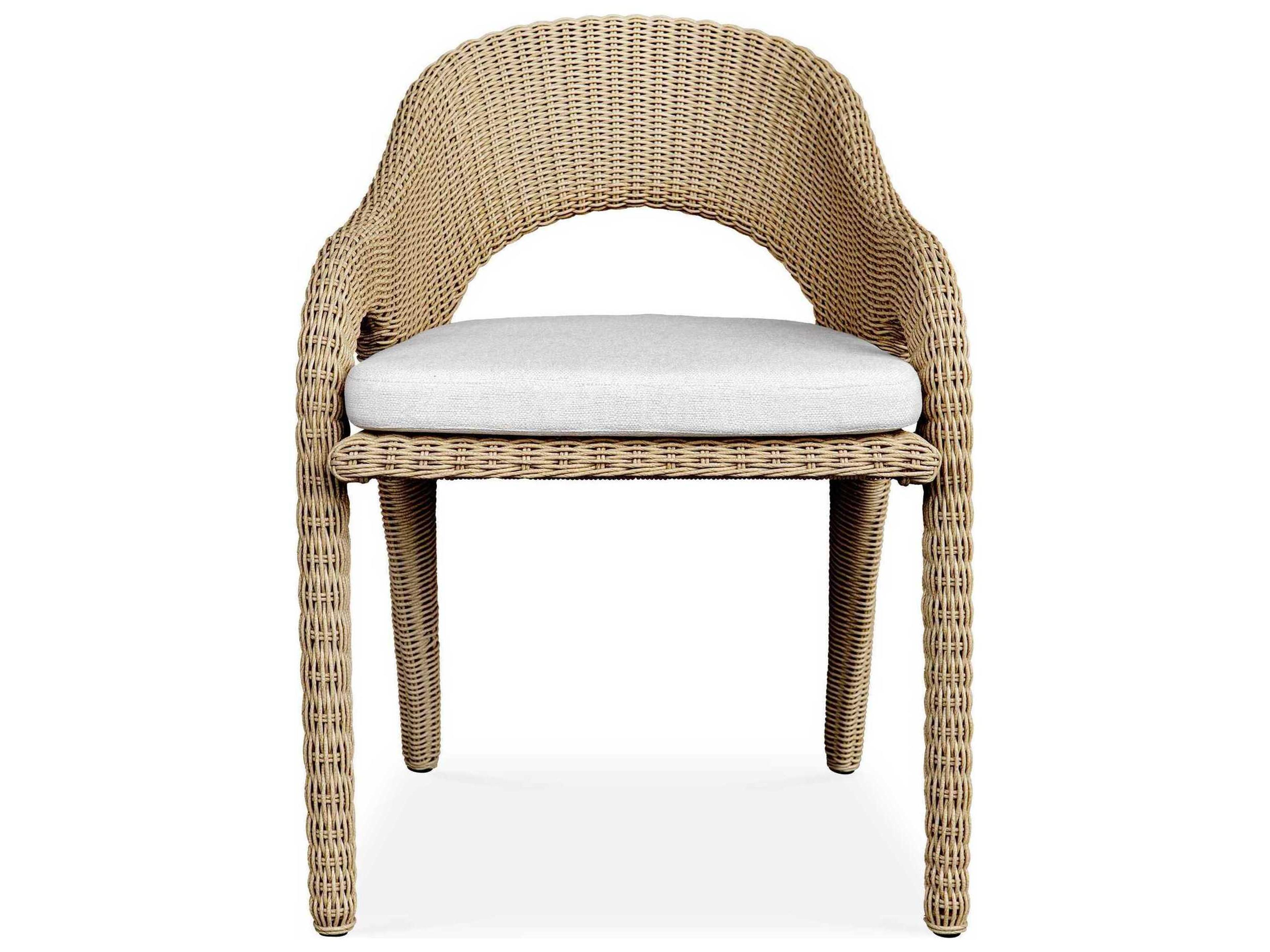 Uttermost Outdoor Kavali Natural Honey Oyster White Wicker Cushion Dining Chair