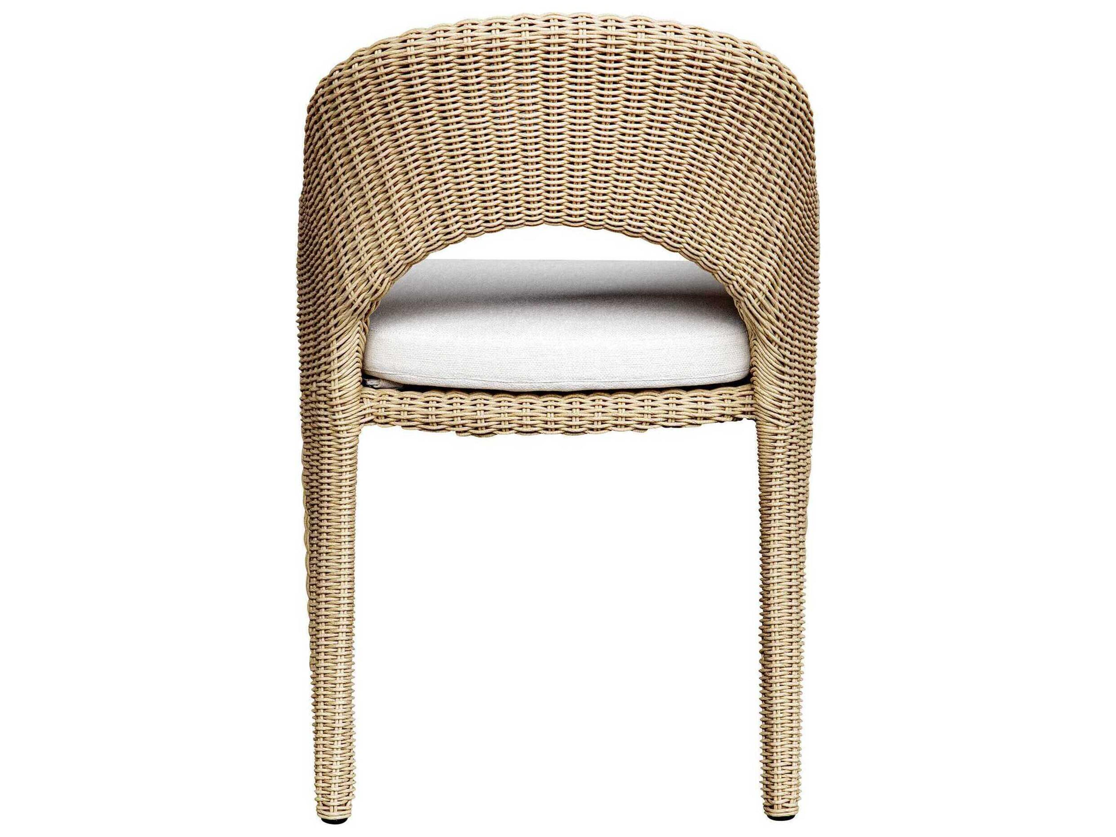 Uttermost Outdoor Kavali Natural Honey Oyster White Wicker Cushion Dining Chair