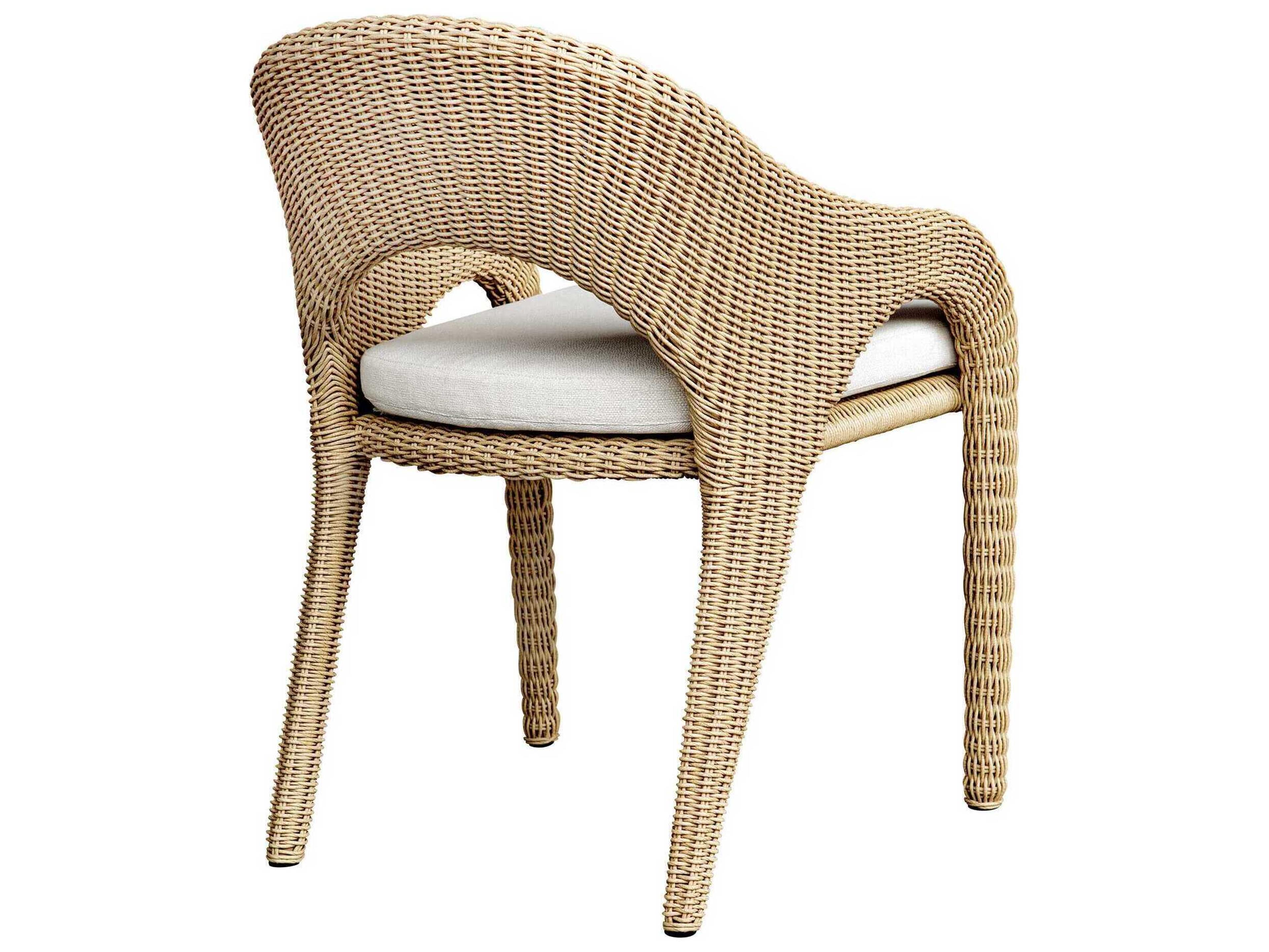 Uttermost Outdoor Kavali Natural Honey Oyster White Wicker Cushion Dining Chair