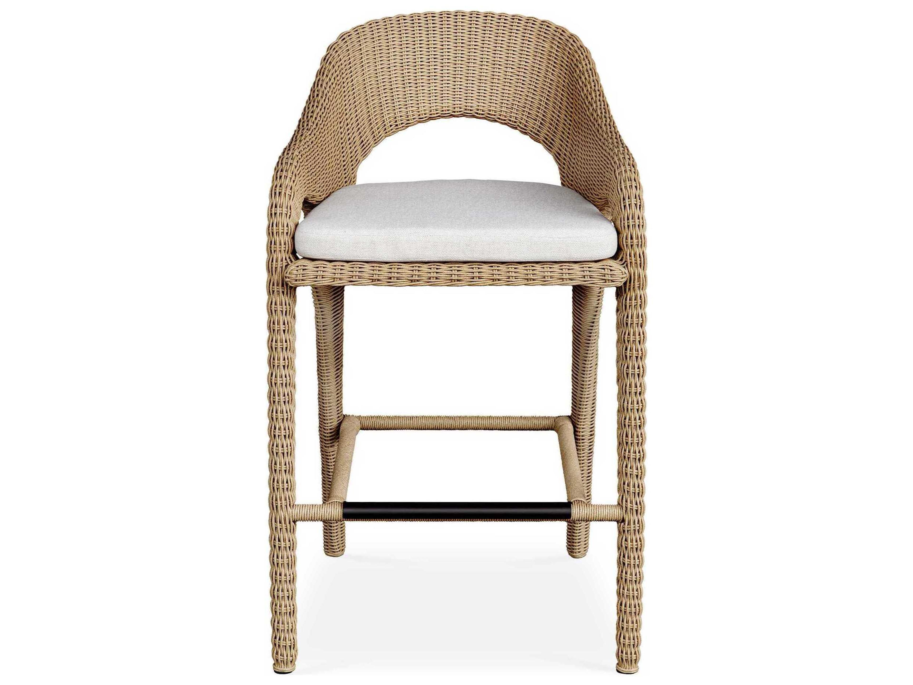 Uttermost Outdoor Kavali Natural Honey Oyster White Wicker Cushion Bar Stool