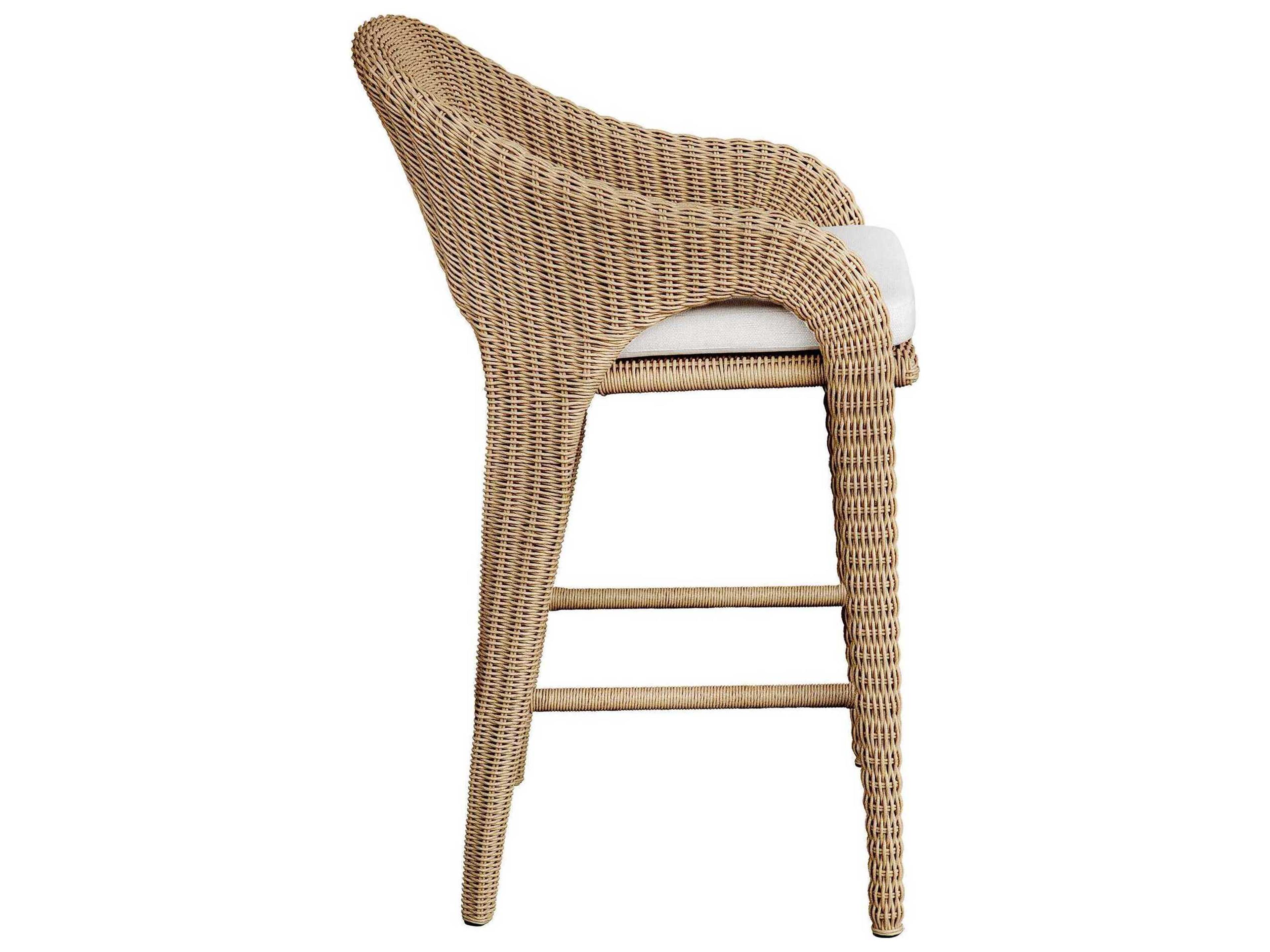 Uttermost Outdoor Kavali Natural Honey Oyster White Wicker Cushion Bar Stool
