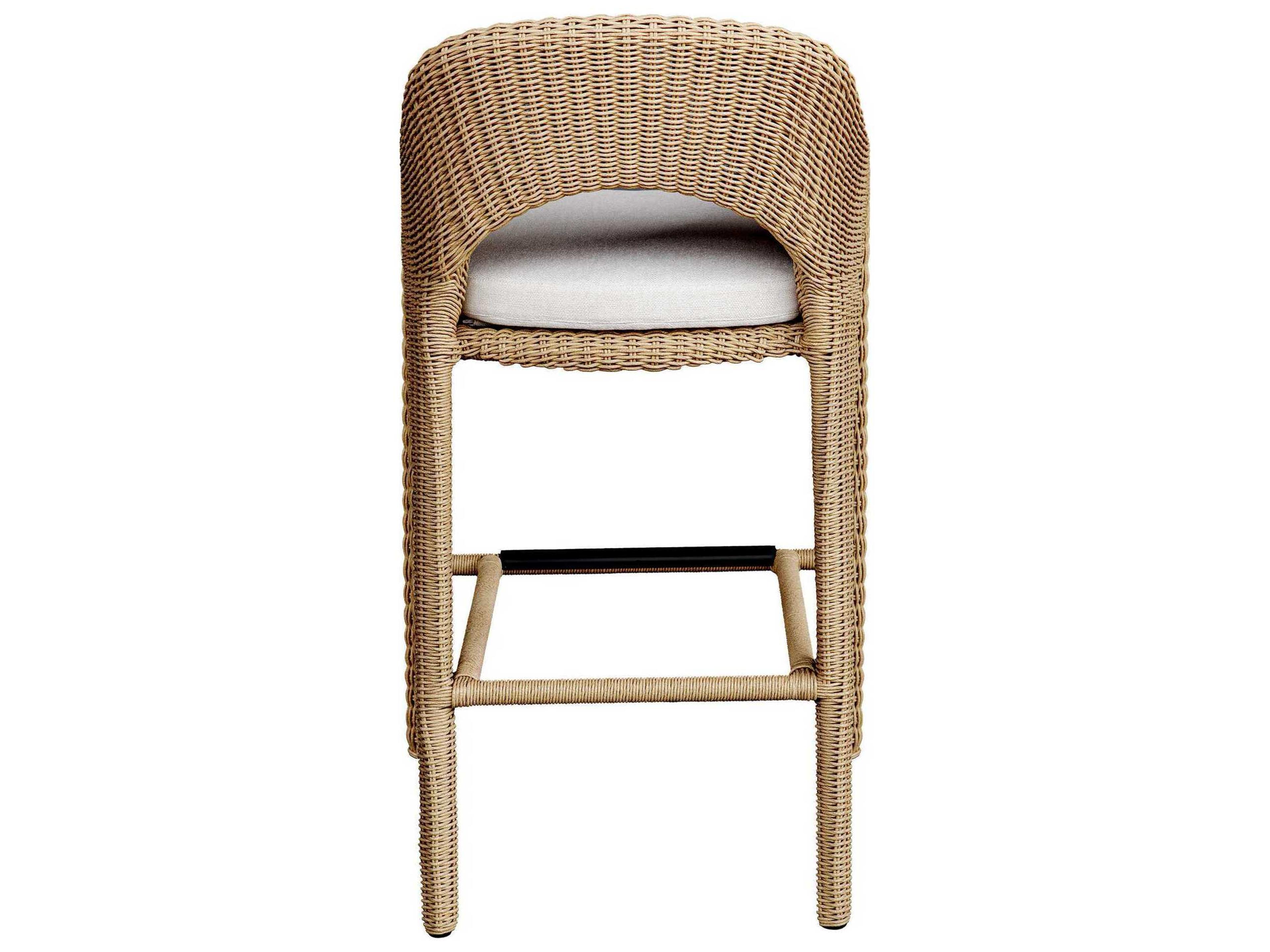 Uttermost Outdoor Kavali Natural Honey Oyster White Wicker Cushion Bar Stool