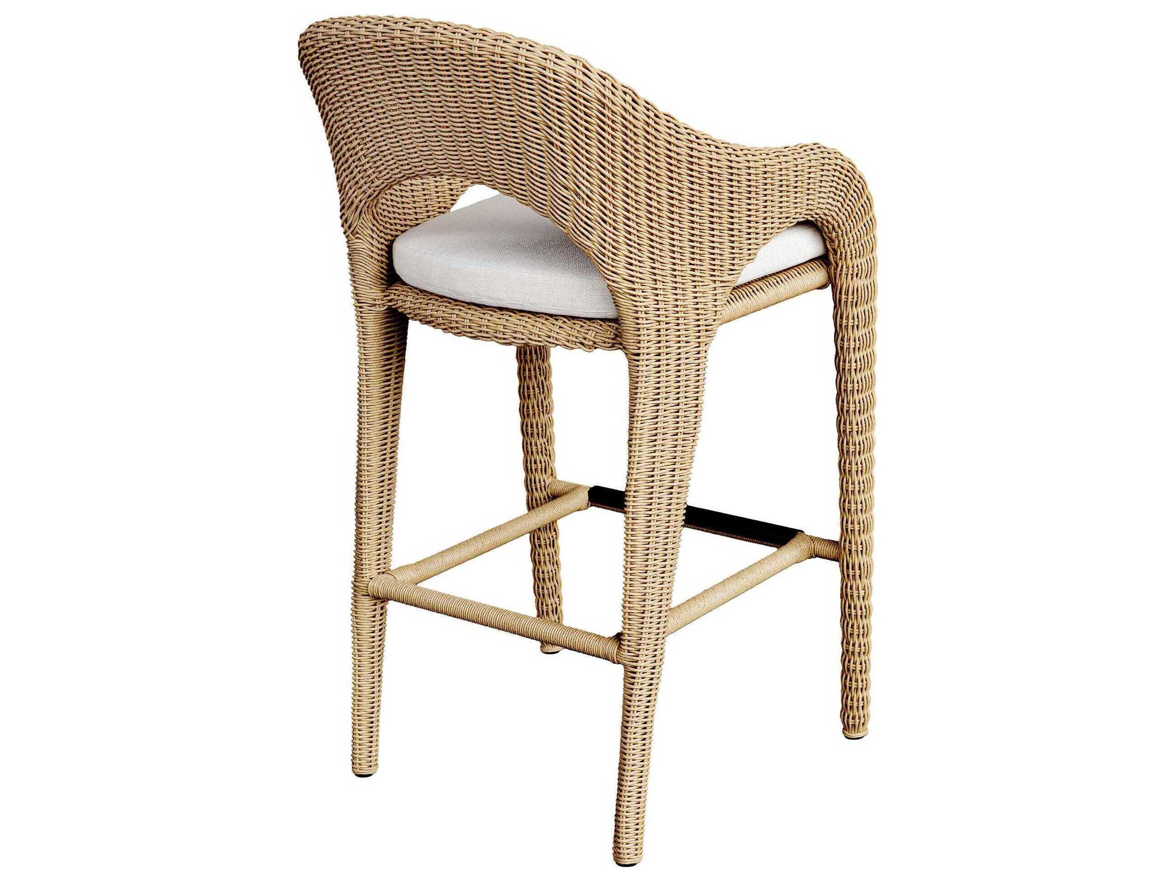 Uttermost Outdoor Kavali Natural Honey Oyster White Wicker Cushion Bar Stool