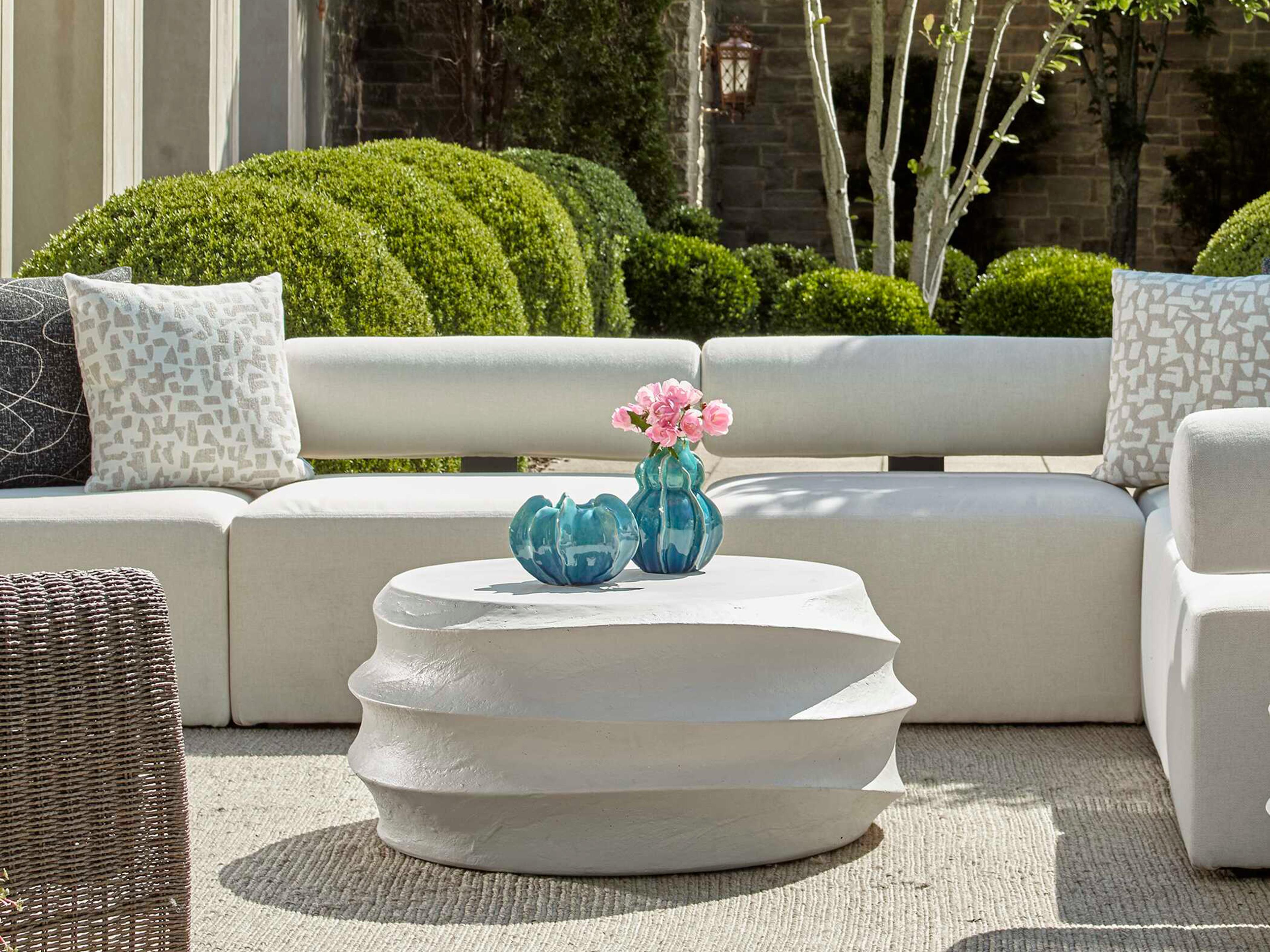 Uttermost Outdoor Winded White Concrete Round Coffee Table