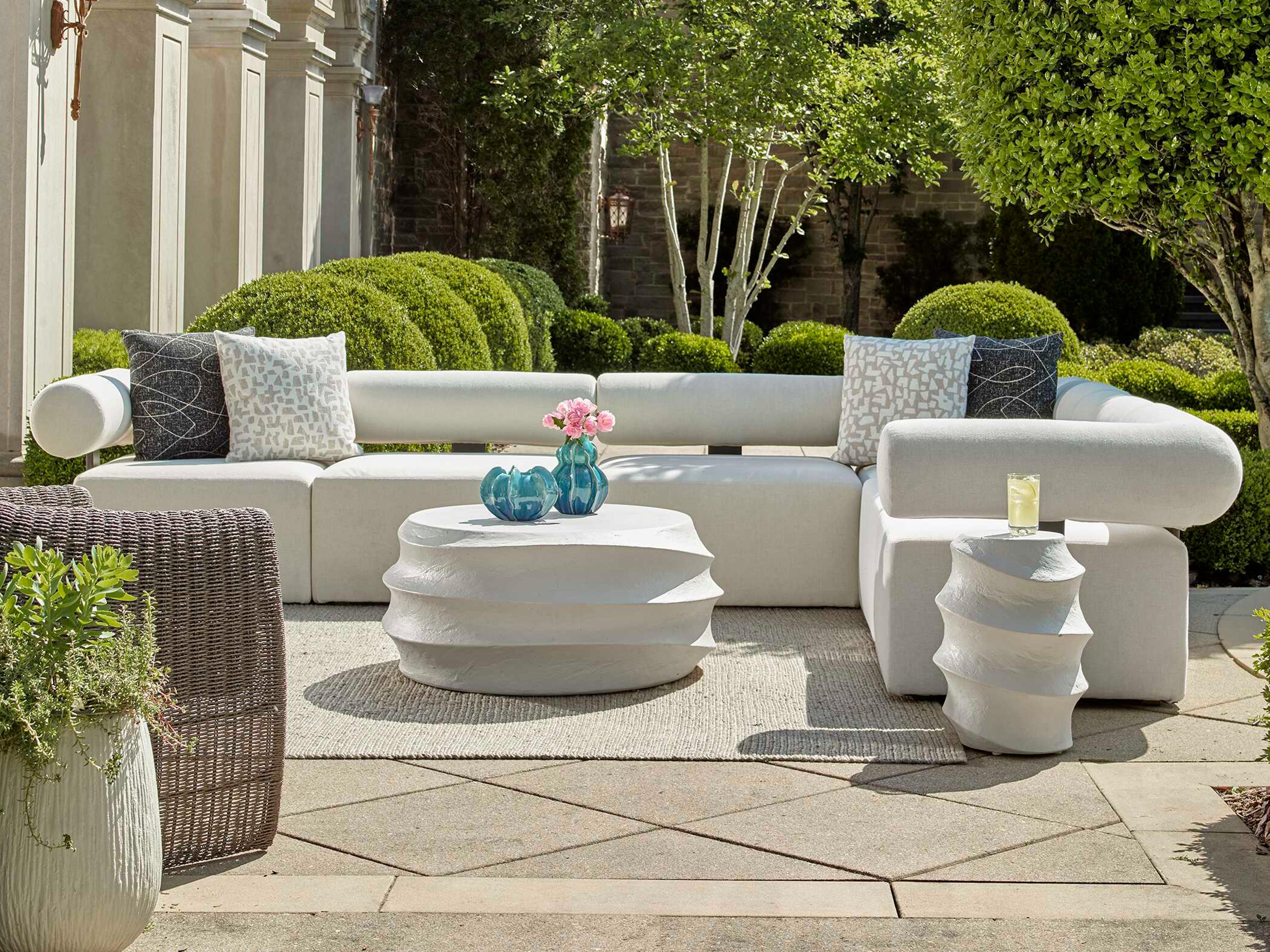 Uttermost Outdoor Winded White Concrete Round End Table