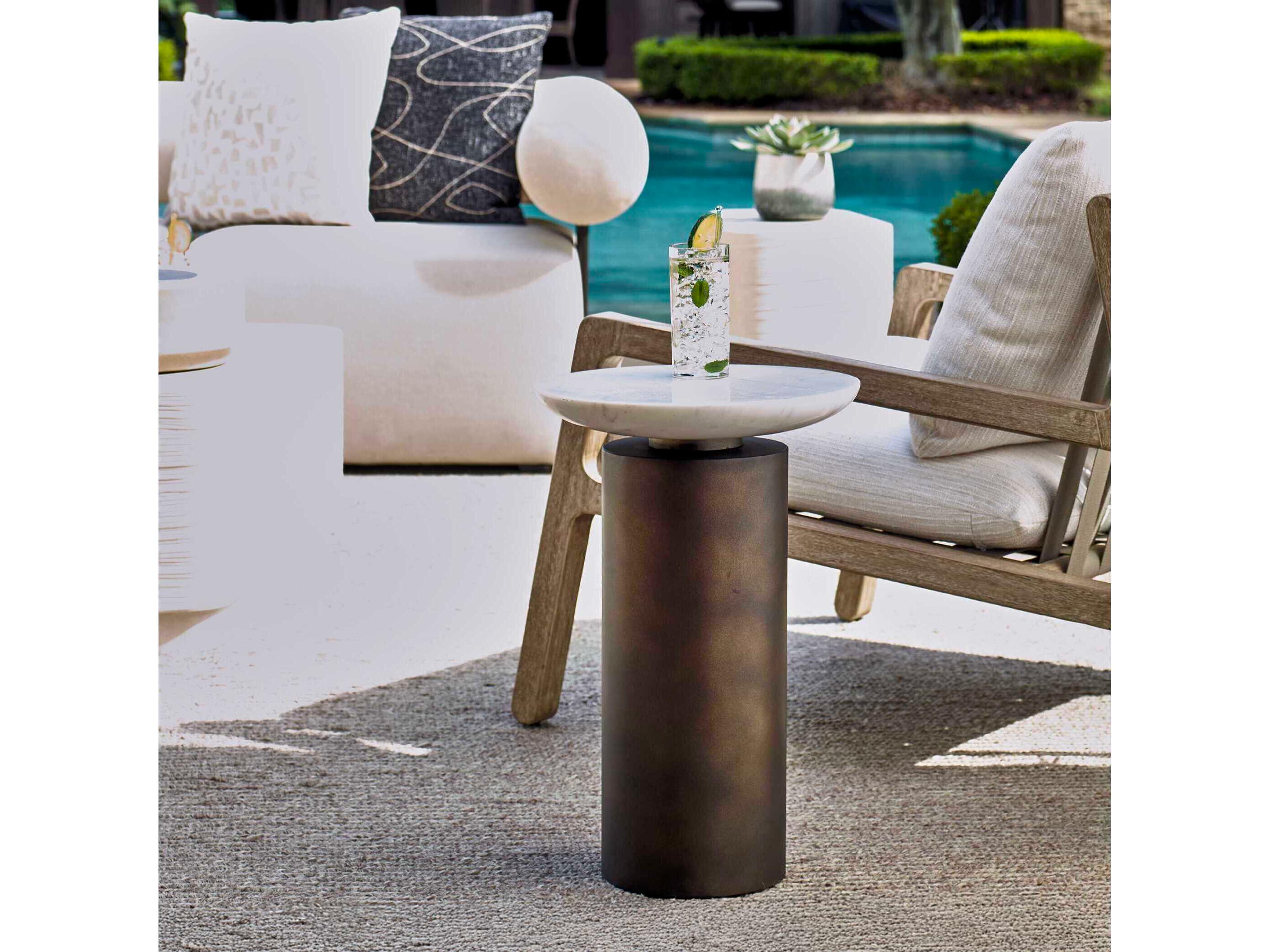Uttermost Outdoor Olso Dark Bronze White Metal Round End Table