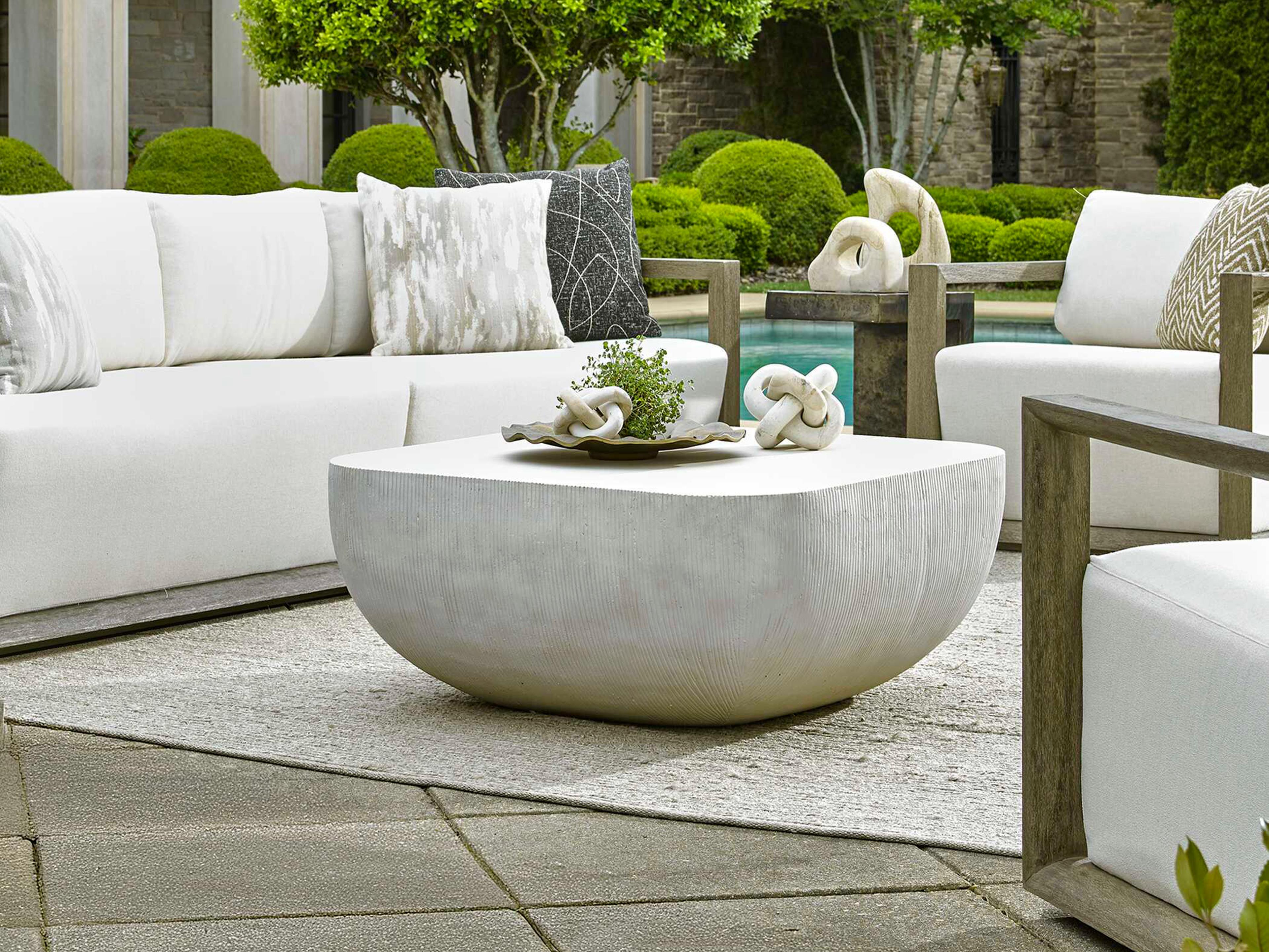 Uttermost Outdoor Alma Warm Limestone Concrete Square Coffee Table