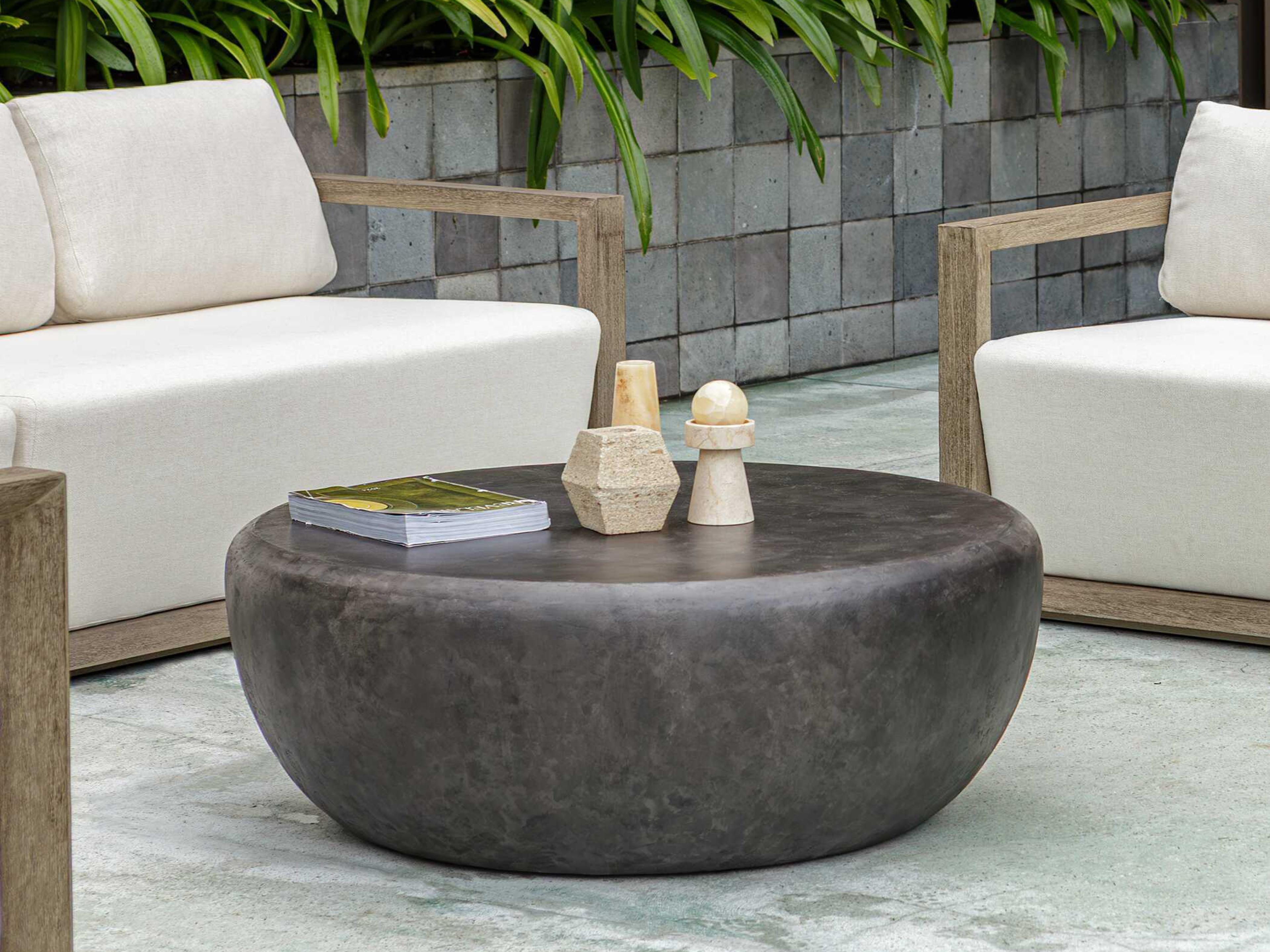 Uttermost Outdoor Jones Dark Stone Faux Wood Oval Coffee Table