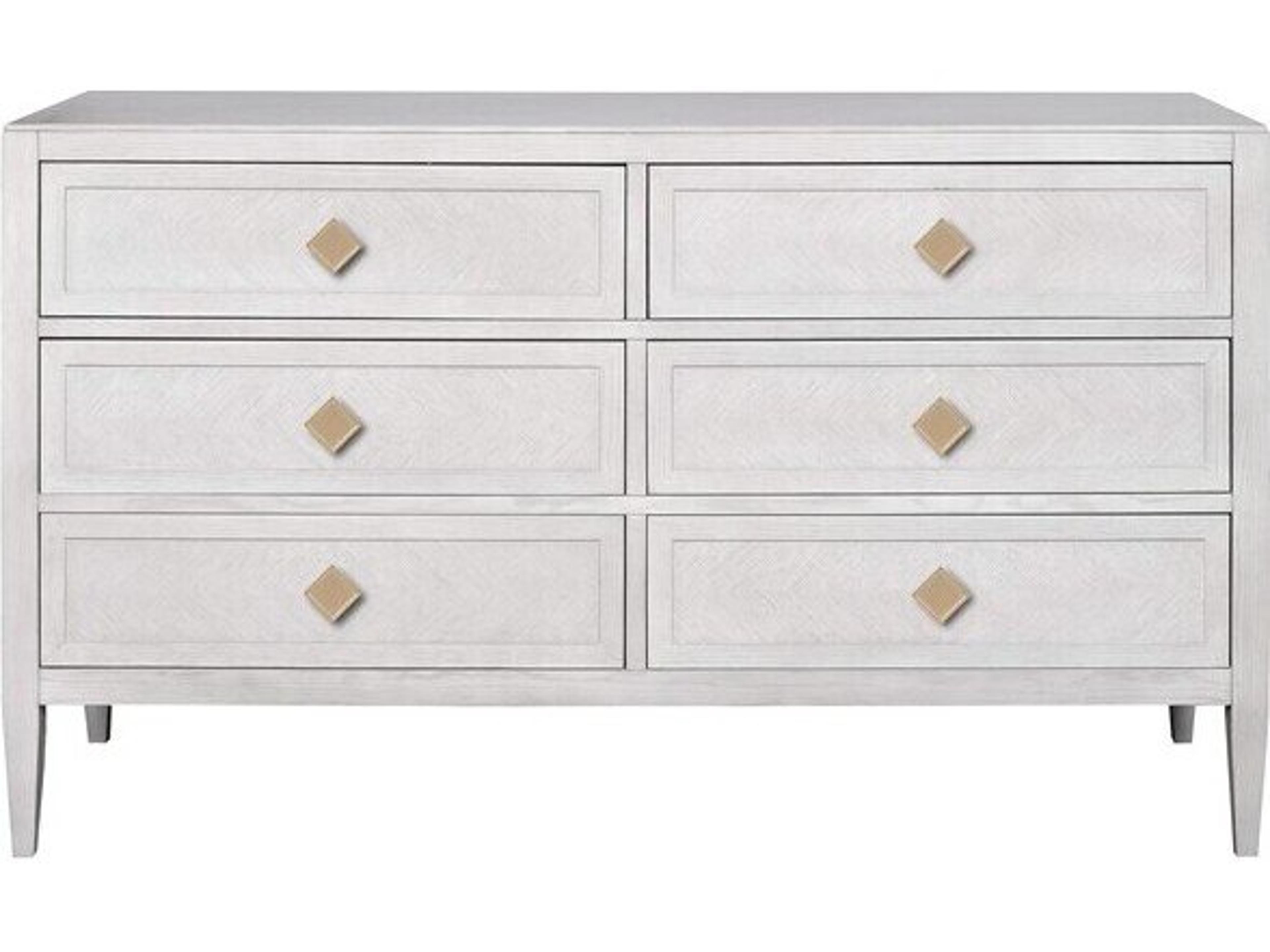 Walt 6-Drawers White Oak Wood Double Dresser