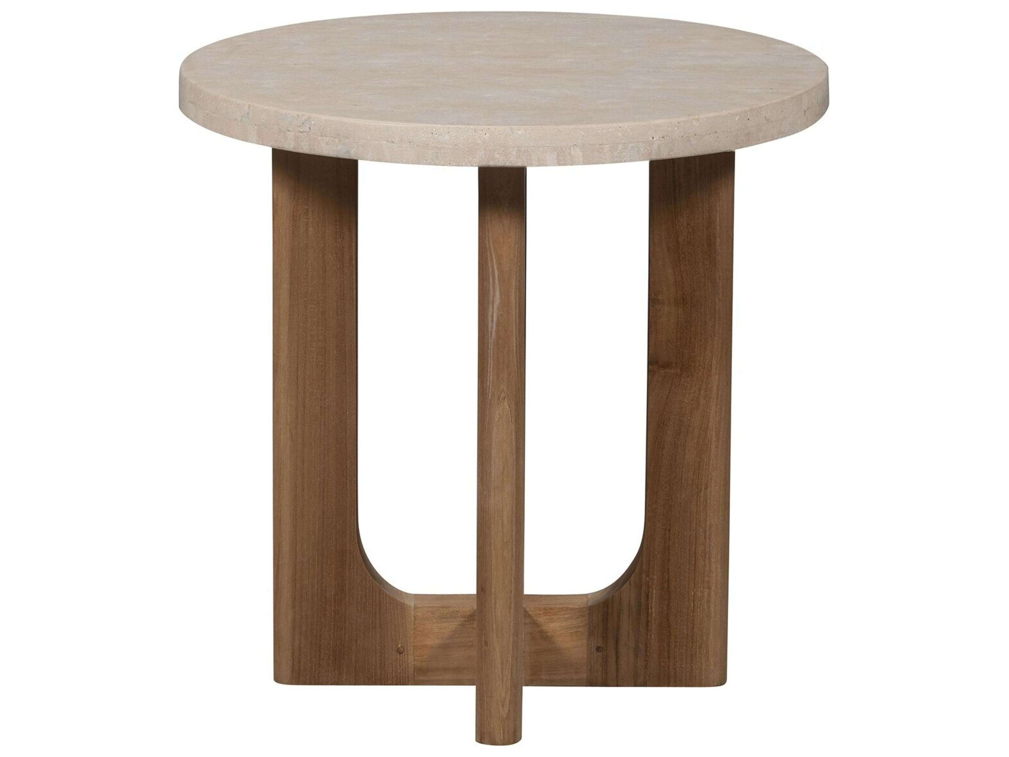 Vanguard Furniture Outdoor Bliss End Table- Wood & Travertine