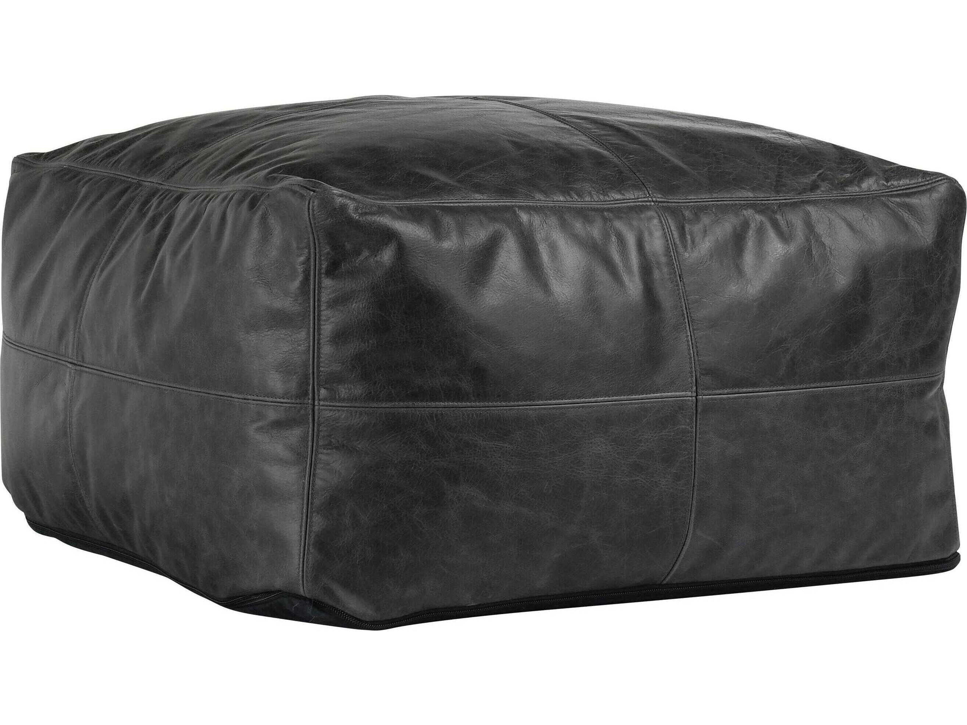 Dexter Black Leather Pouf