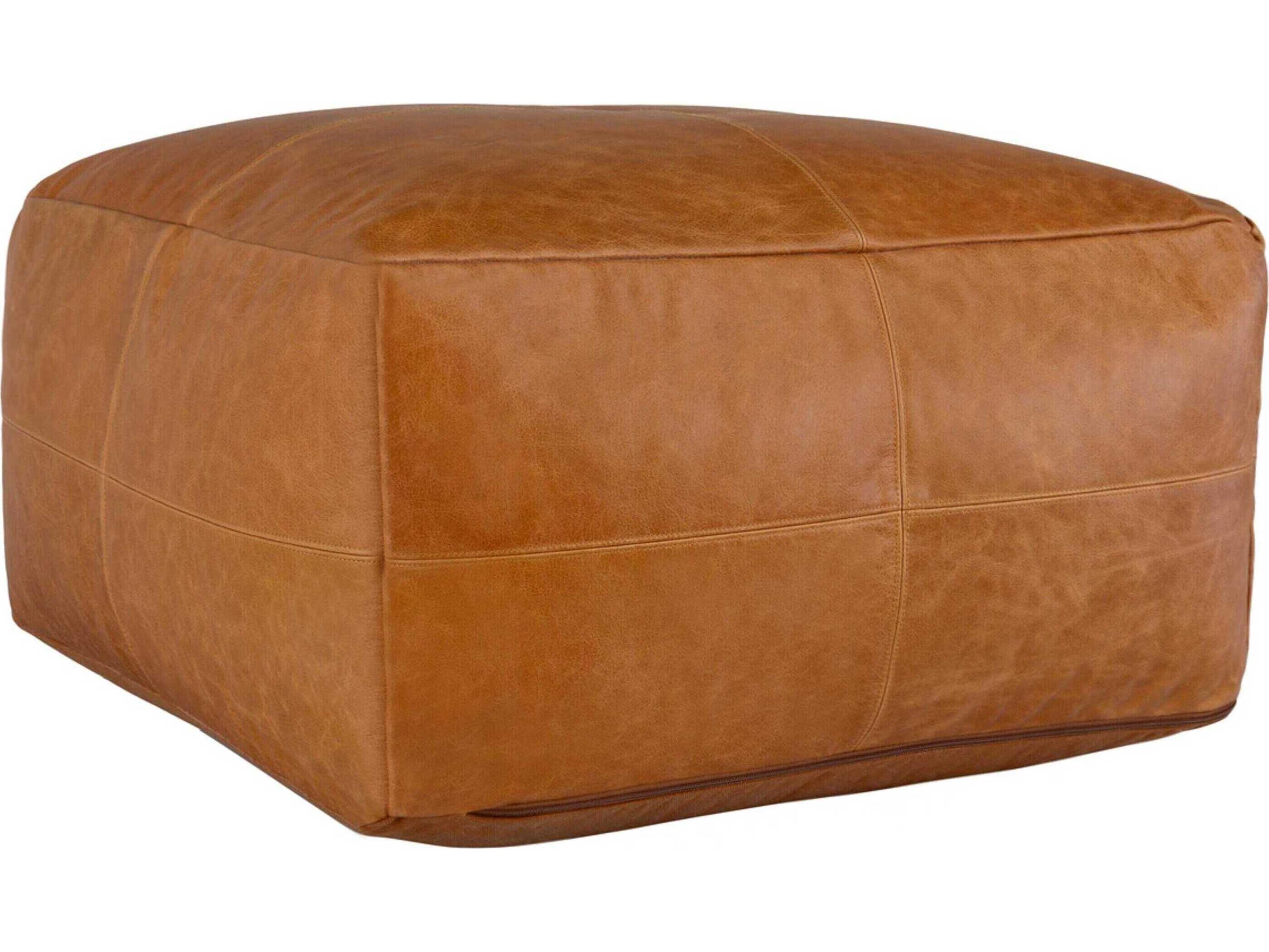Cheyenne Chestnut Brown Leather Pouf