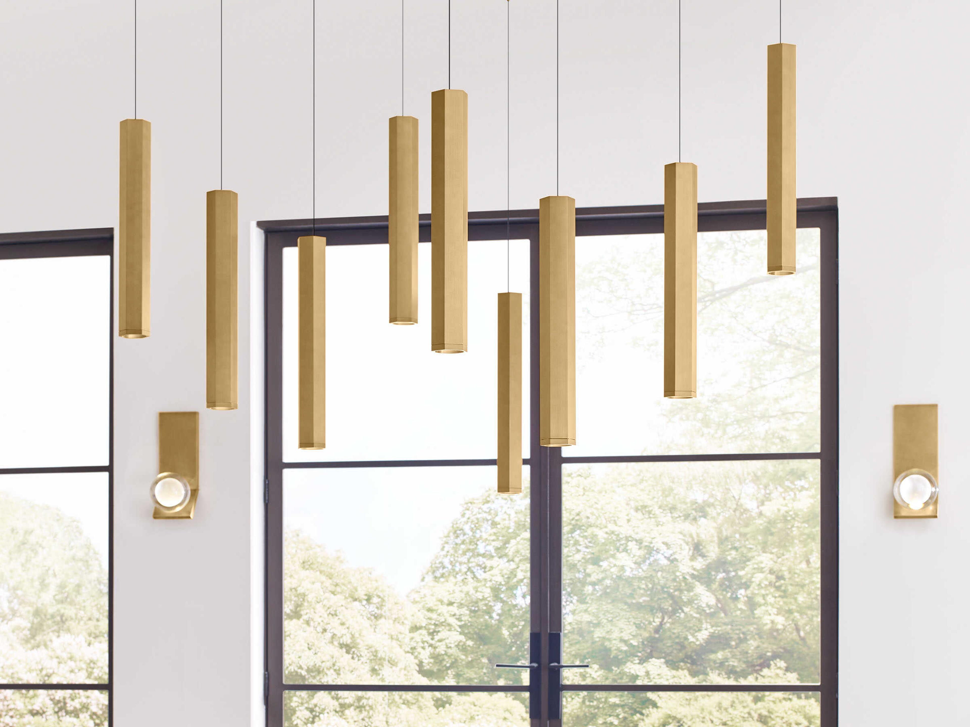 Visual Comfort Modern Blok 9-Light Aged Brass Linear Chandelier