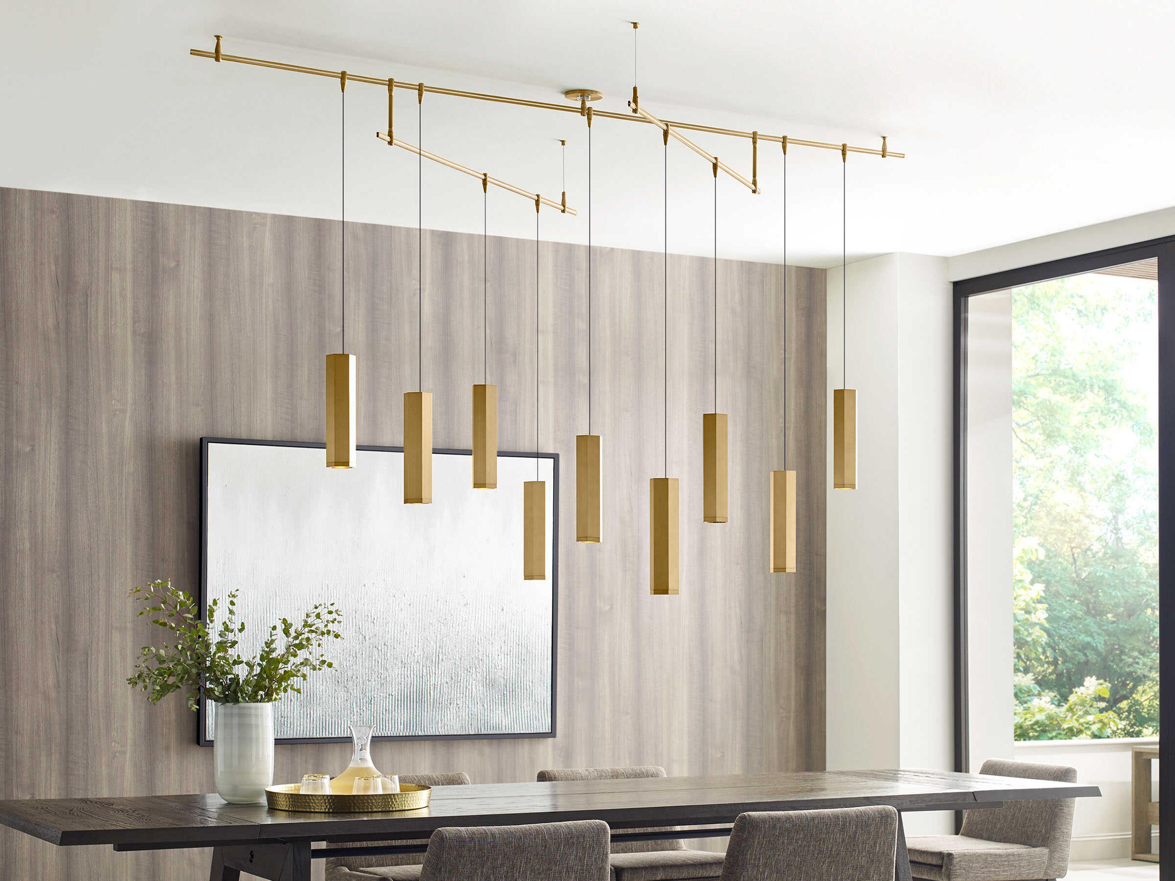 Visual Comfort Modern Blok 9-Light Aged Brass Linear Chandelier