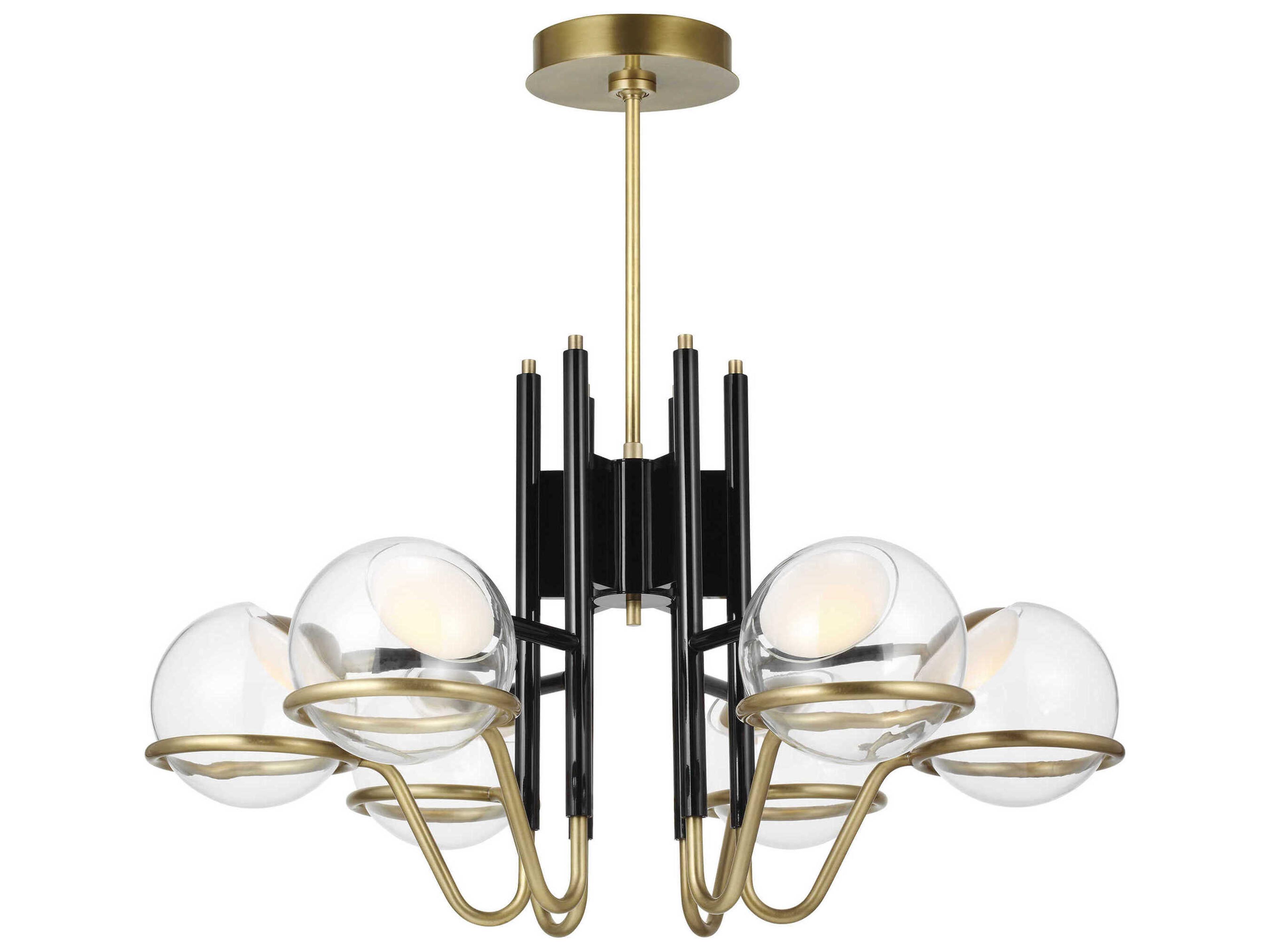 Visual Comfort Modern Crosby 6-Light Glossy Black Natural Brass Globe Chandelier